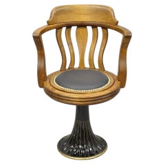 Antique JB Van Sciver Oak Wood Swivel Ship Captains Courthouse Bankers Arm Chair