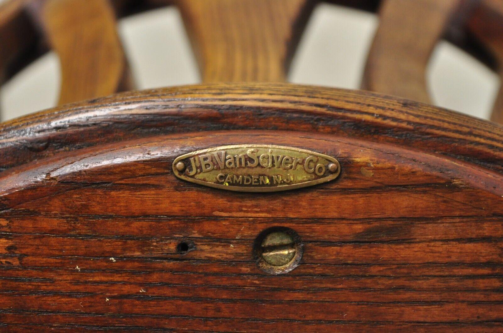 Antique JB Van Sciver Oak Wood Swivel Ship Captains Courthouse Chair For Sale 5