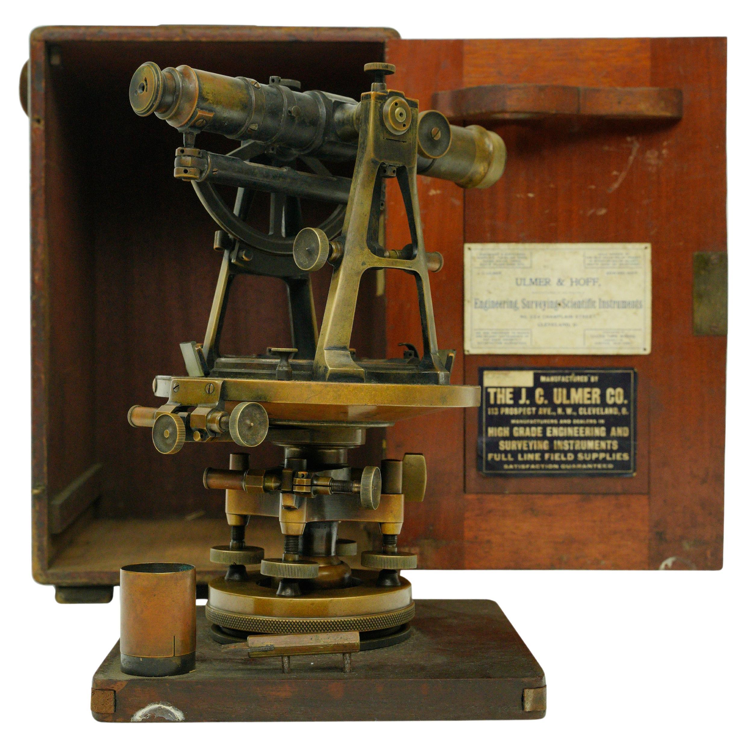Antique J.C Ulmer Co. Survey Transit & Compass In Original Mahogany Box