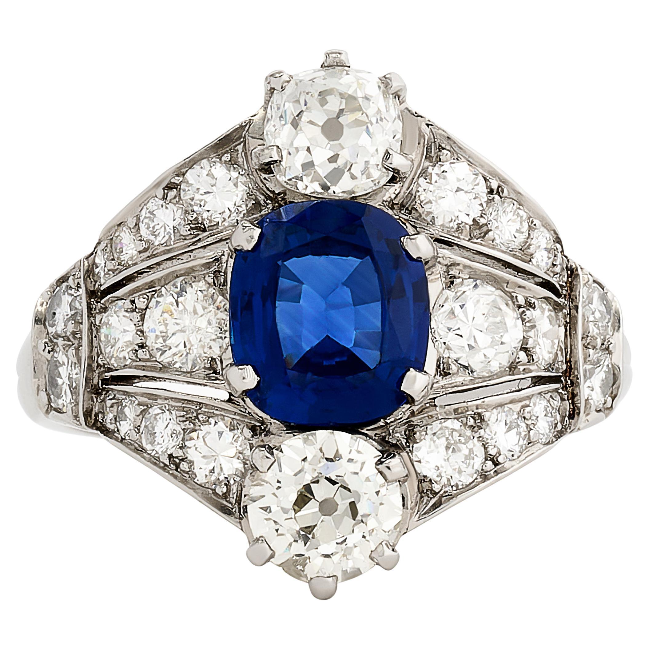 Antique J.E. Caldwell & Co. Sapphire and Diamond Platinum Ring For Sale