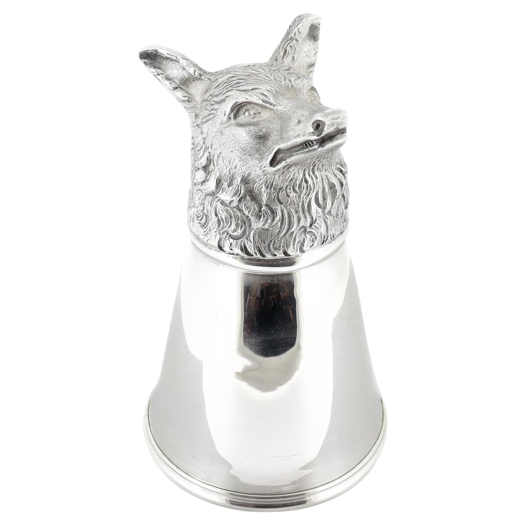 Antiquités J.E. Caldwell Sterling Silver Cup Chasse Fox Head Stirrup Cup