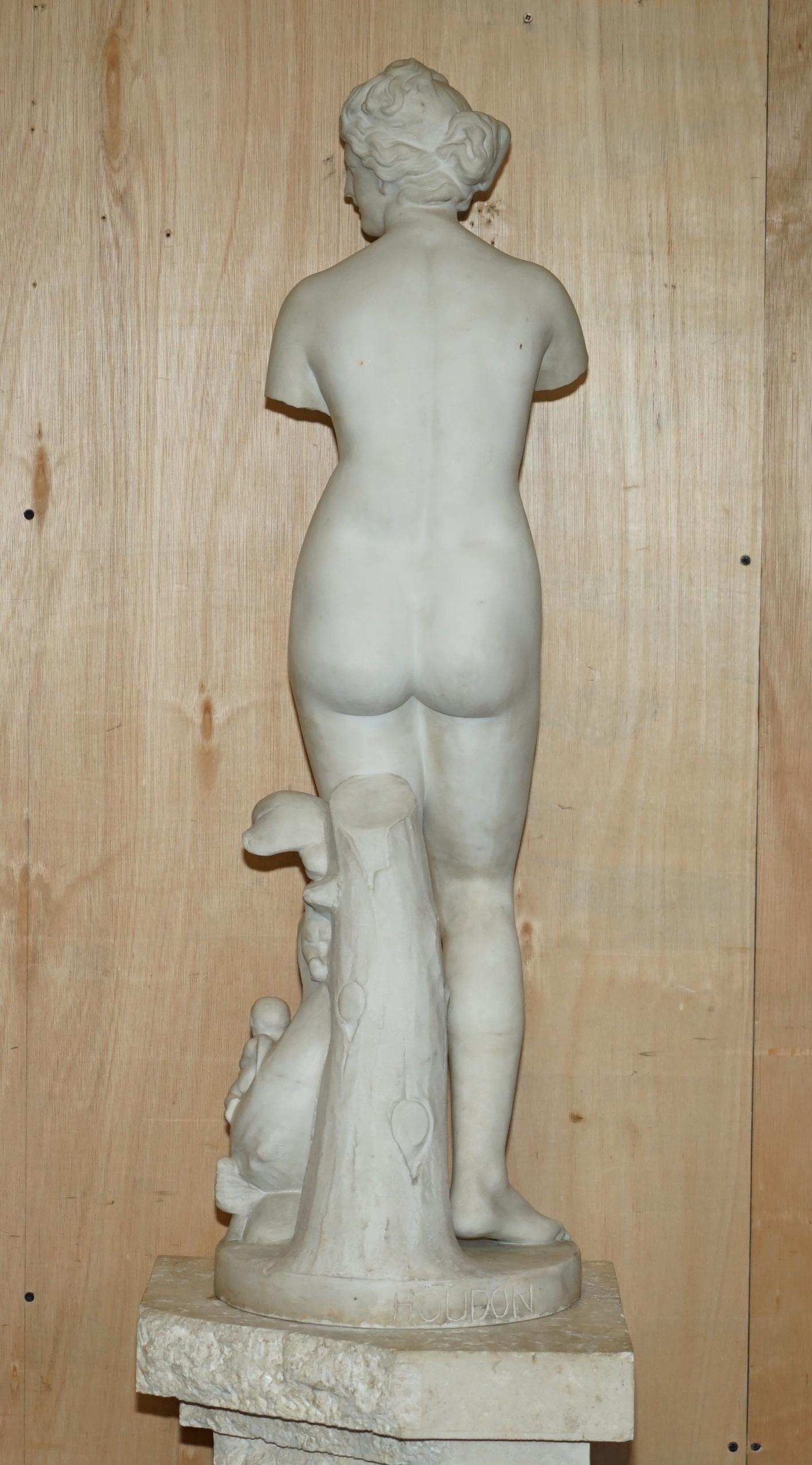 ANTIQUE JEAN- ANTOINE HOUDON SiGNED LARGE VENUS DE MILO MARBLE STATUE ON PLINTH For Sale 4