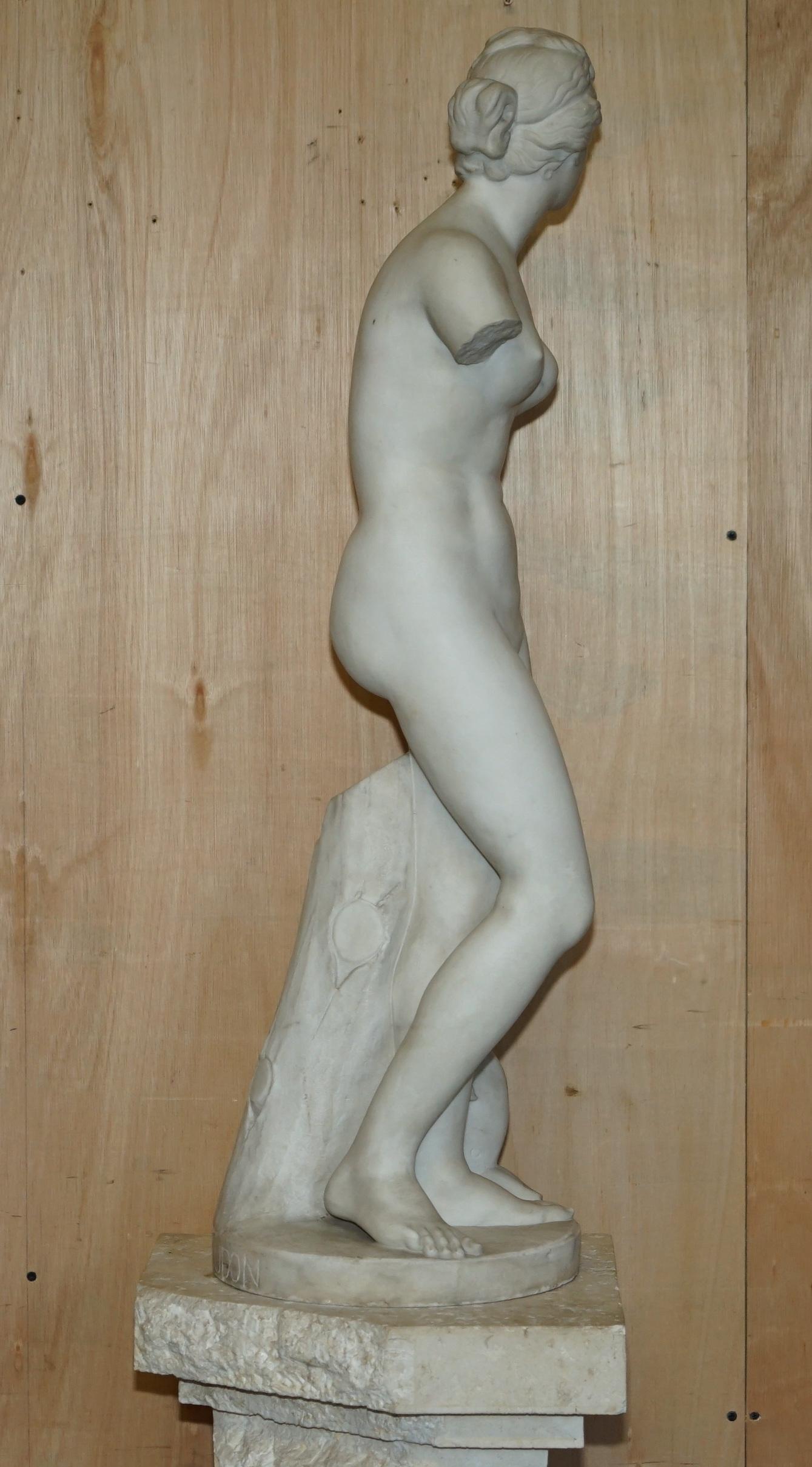 ANTIQUE JEAN- ANTOINE HOUDON SiGNED LARGE VENUS DE MILO MARBLE STATUE ON PLINTH For Sale 8