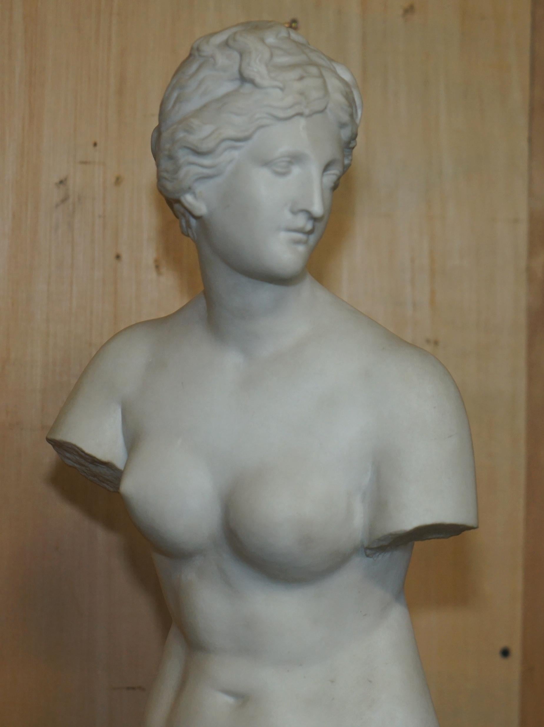 Art Nouveau ANTIQUE JEAN- ANTOINE HOUDON SiGNED LARGE VENUS DE MILO MARBLE STATUE ON PLINTH For Sale