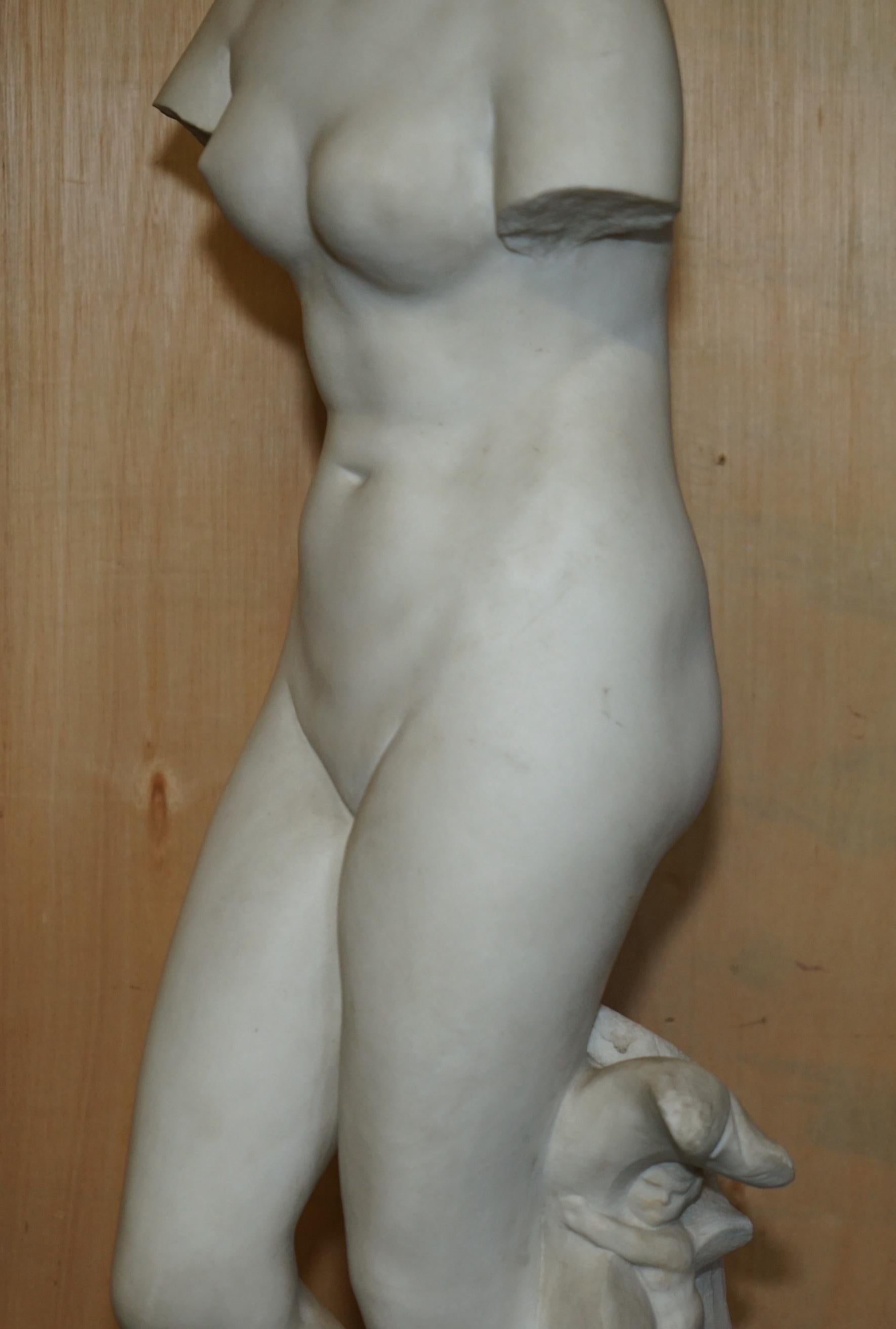 Hand-Crafted ANTIQUE JEAN- ANTOINE HOUDON SiGNED LARGE VENUS DE MILO MARBLE STATUE ON PLINTH For Sale
