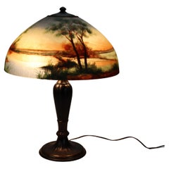 Antique Jefferson Arts & Crafts Scenic Reverse Painted Table Lamp C1920
