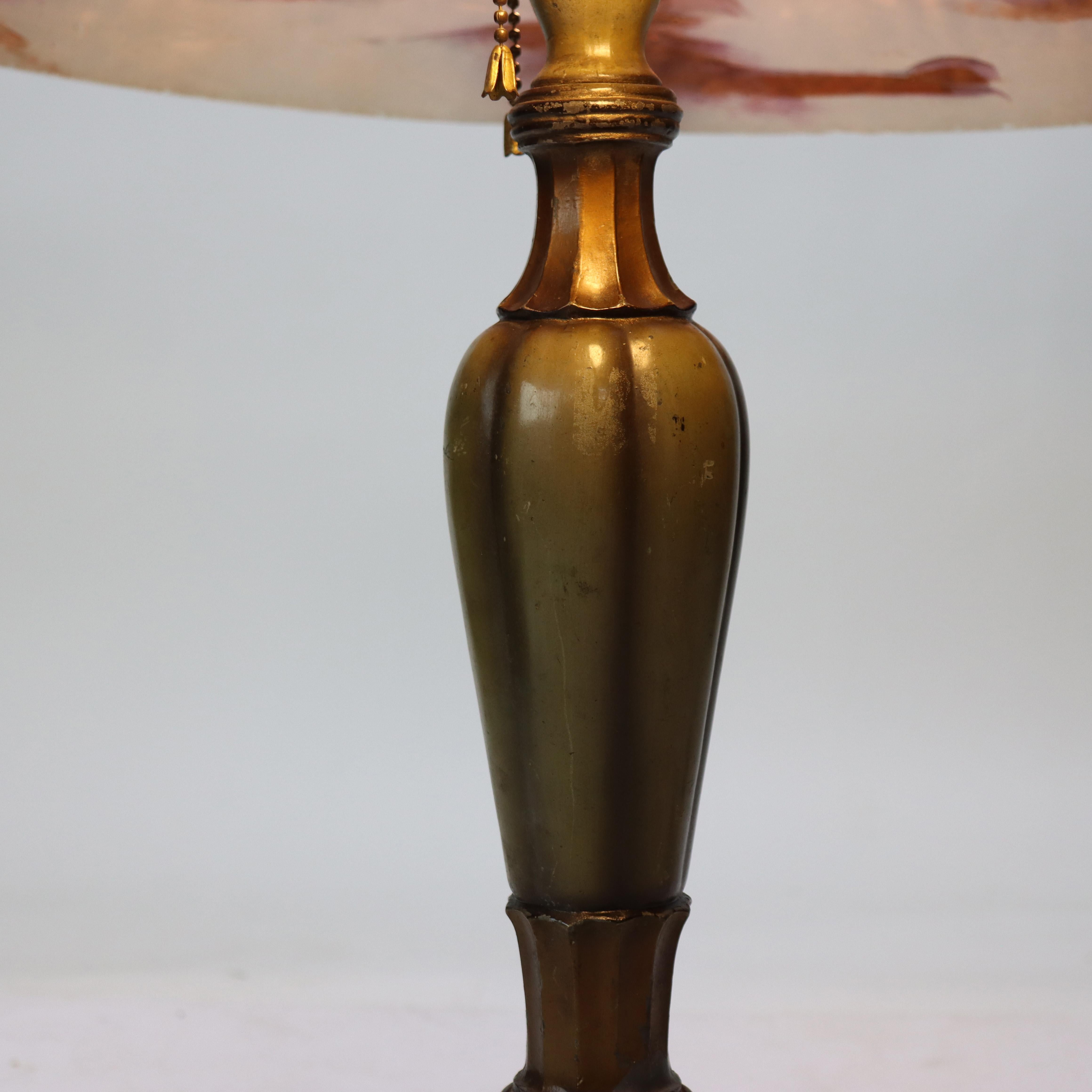 Antique Jefferson attr Reversed Painted Scenic Landscape Table Lamp c1920 For Sale 4