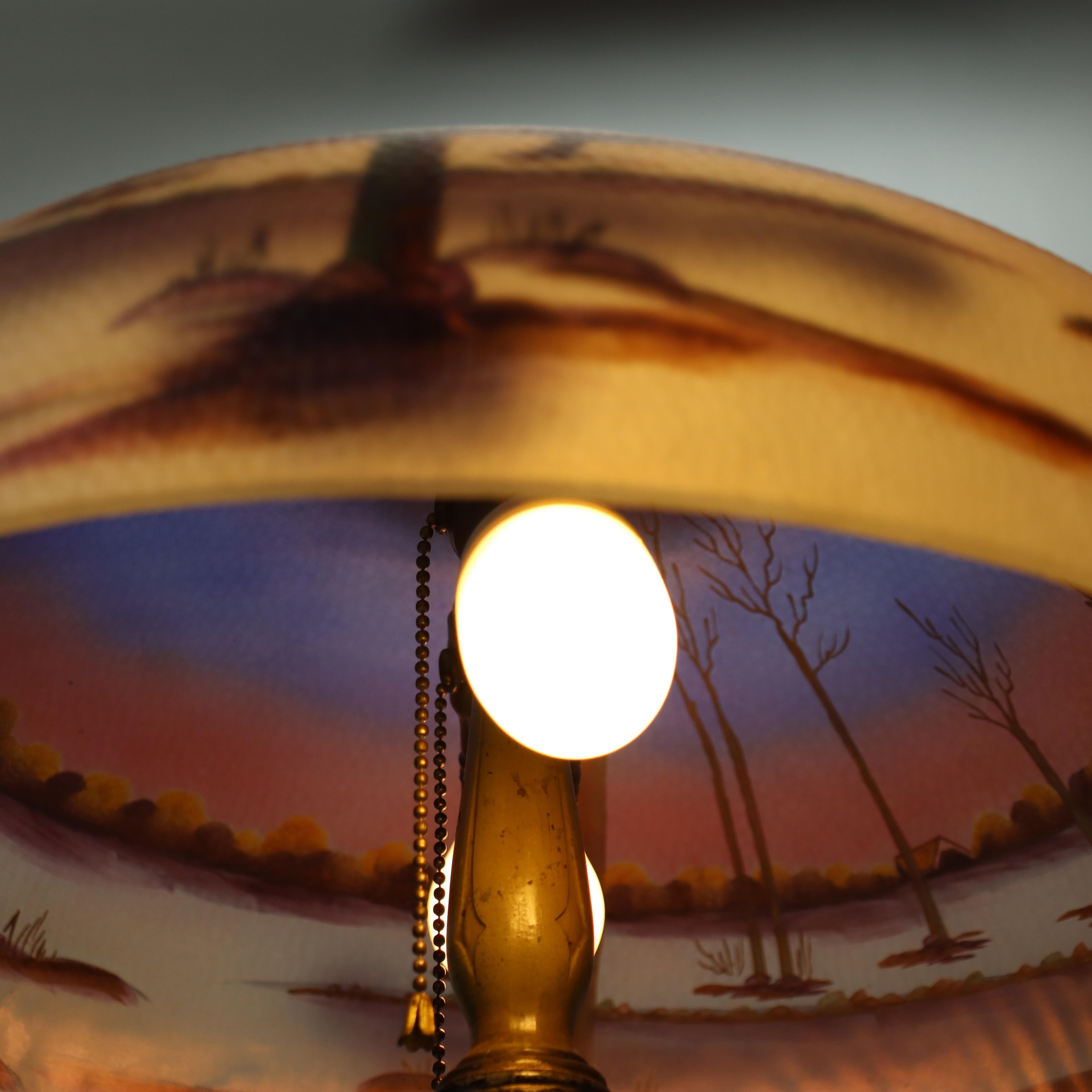 Antique Jefferson attr Reversed Painted Scenic Landscape Table Lamp c1920 For Sale 5