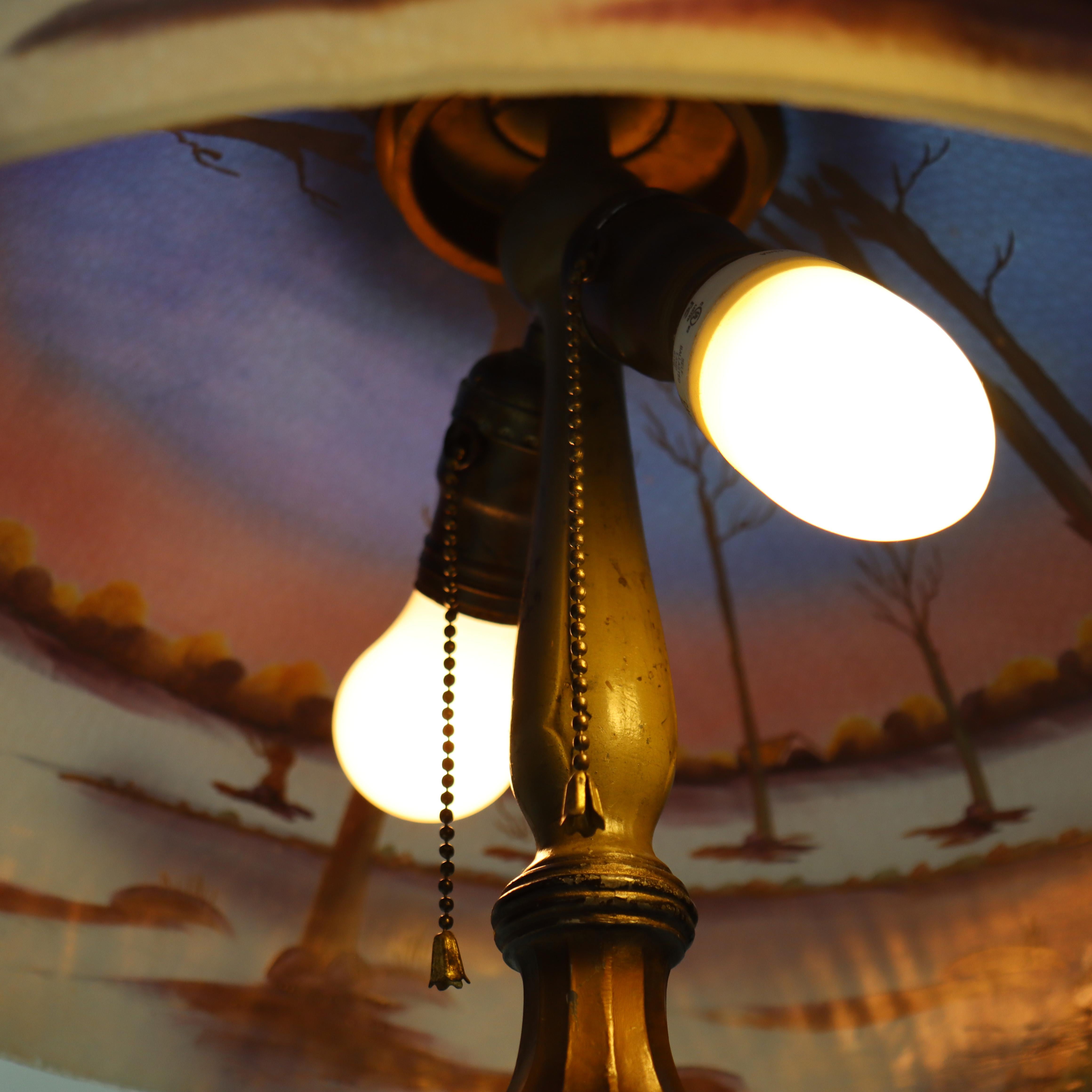 Antique Jefferson attr Reversed Painted Scenic Landscape Table Lamp c1920 For Sale 6