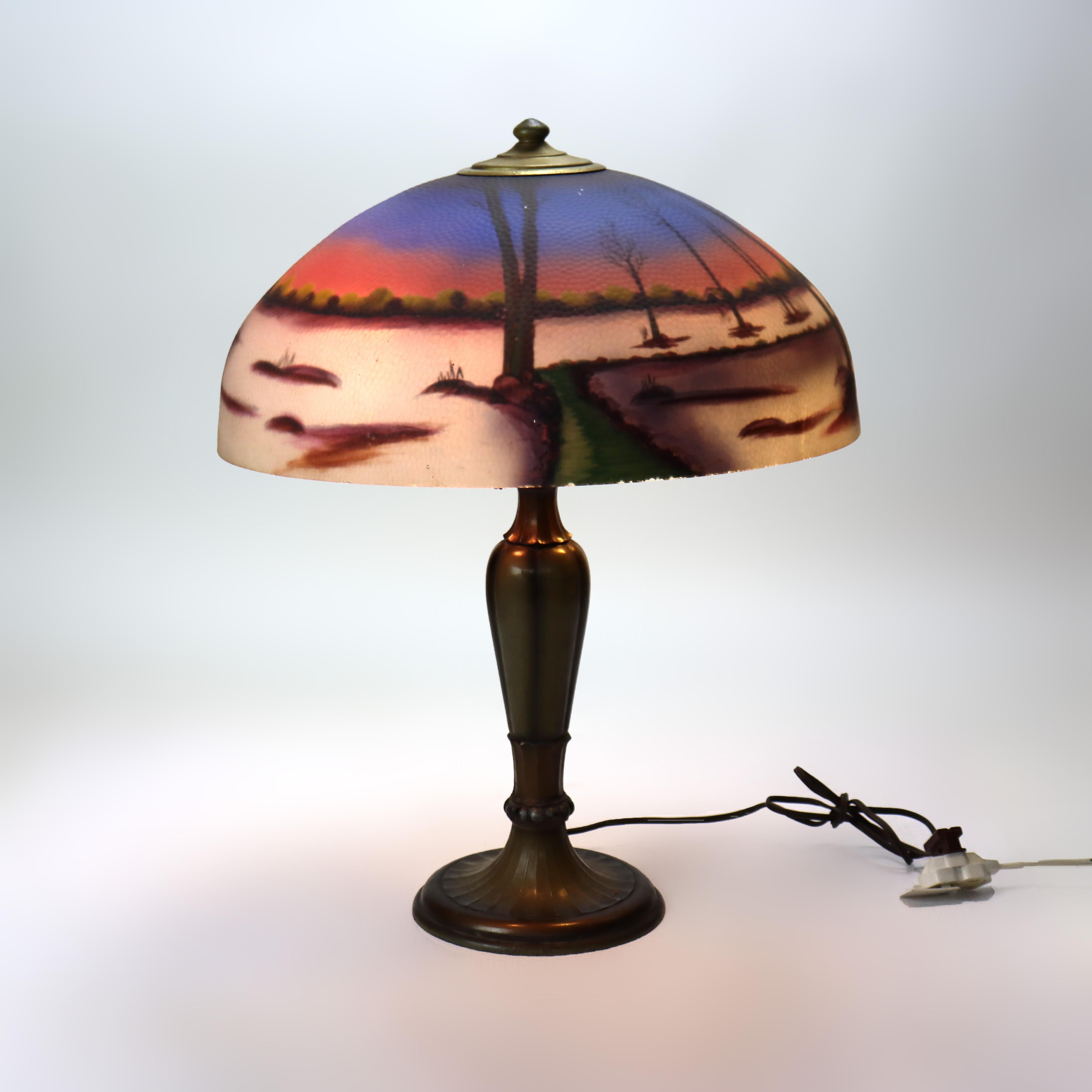 Antique Jefferson attr Reversed Painted Scenic Landscape Table Lamp C1920

Measures - 21 1/2
