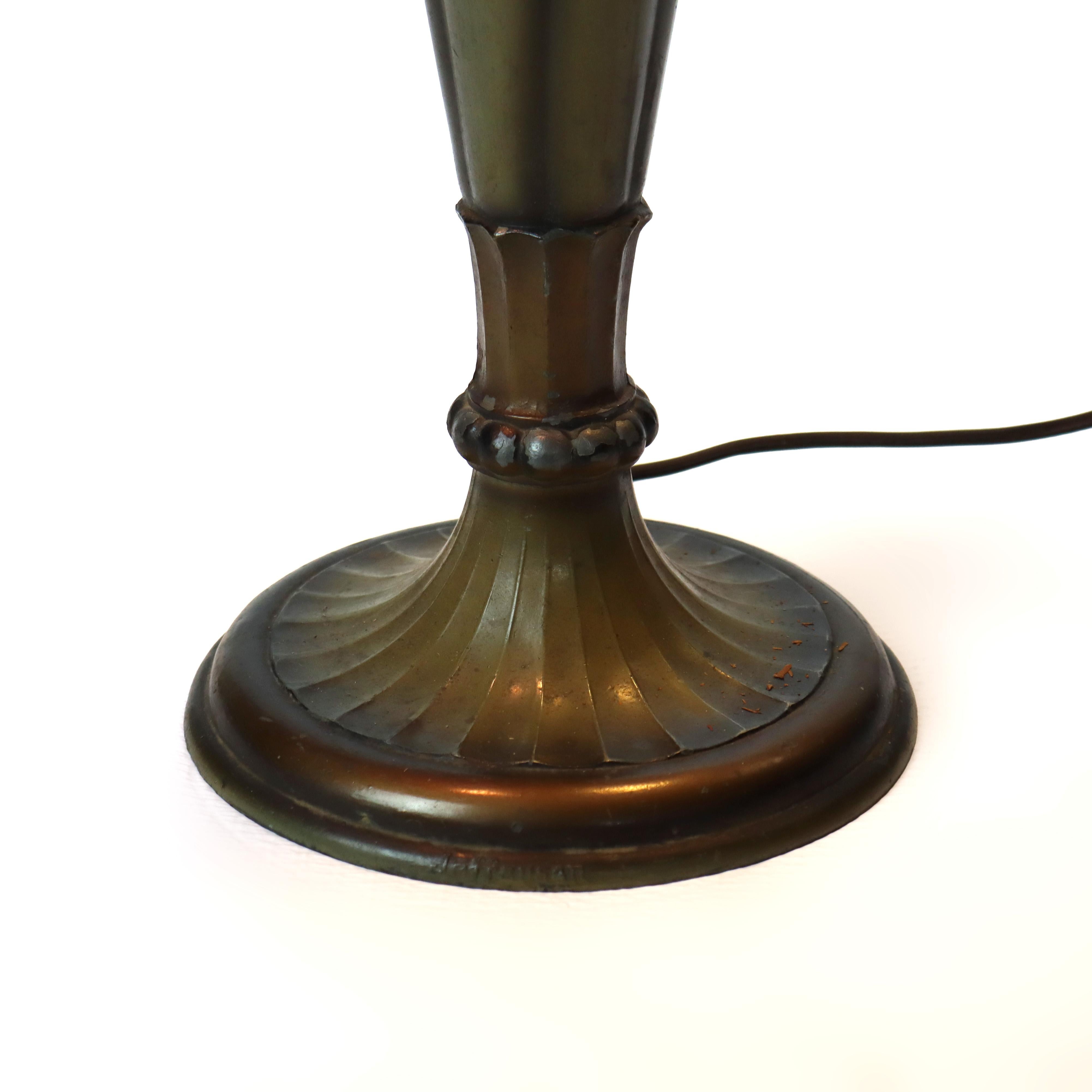 Arts and Crafts Antique Jefferson attr Reversed Painted Scenic Landscape Table Lamp c1920 For Sale