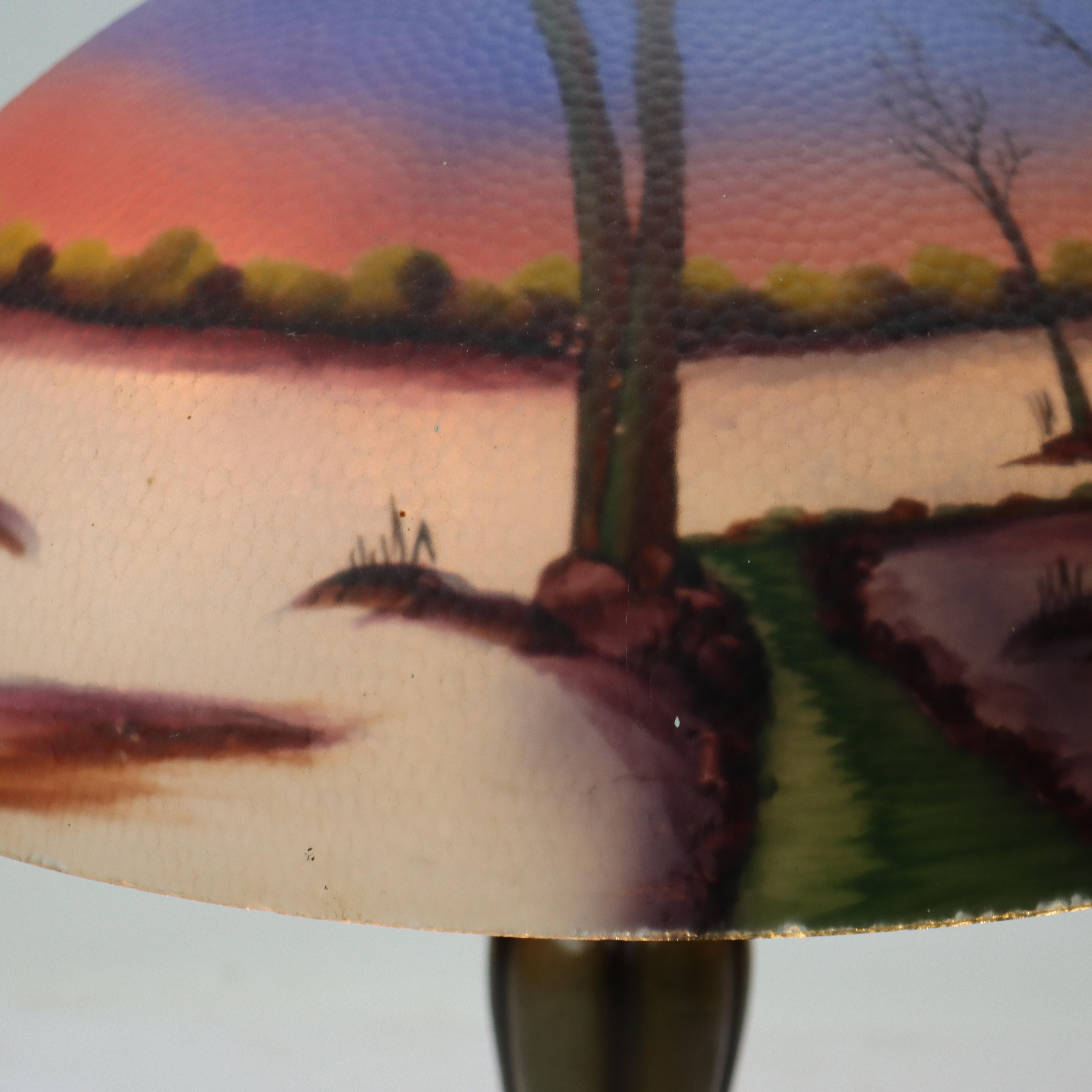 Antique Jefferson attr Reversed Painted Scenic Landscape Table Lamp c1920 In Good Condition For Sale In Big Flats, NY