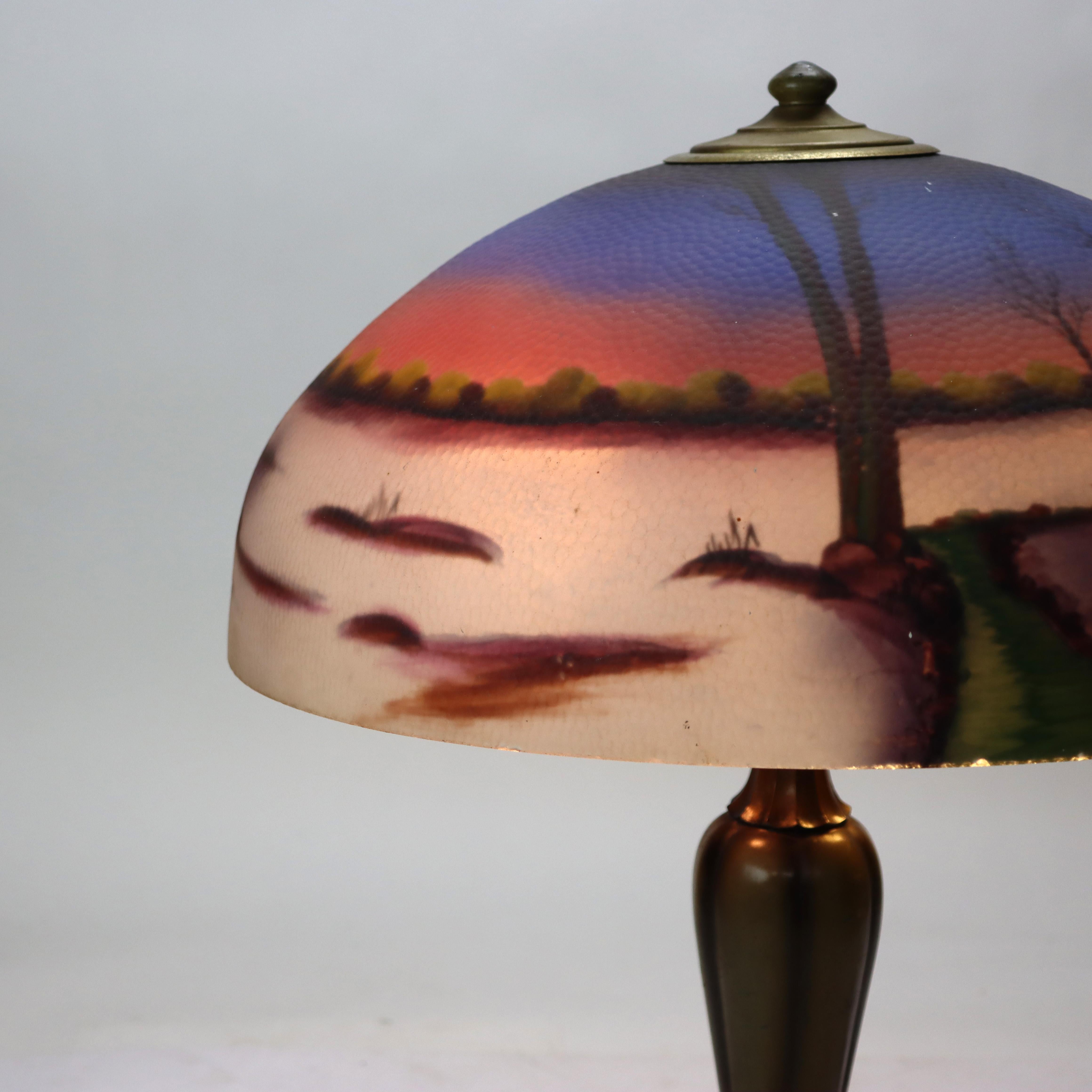 Antique Jefferson attr Reversed Painted Scenic Landscape Table Lamp c1920 For Sale 1