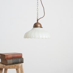 Antique Jefferson Moonstone Glass Church Kitchen Island Brass Pendant Light