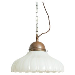 Antique Jefferson Moonstone Glass Church Kitchen Island Brass Pendant Light