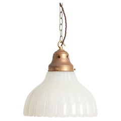 Antique Jefferson Moonstone Glass Church Kitchen Island Brass Pendant Light