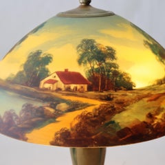 Antique Jefferson Reverse Painted Scenic Landscape Table Lamp Unsig