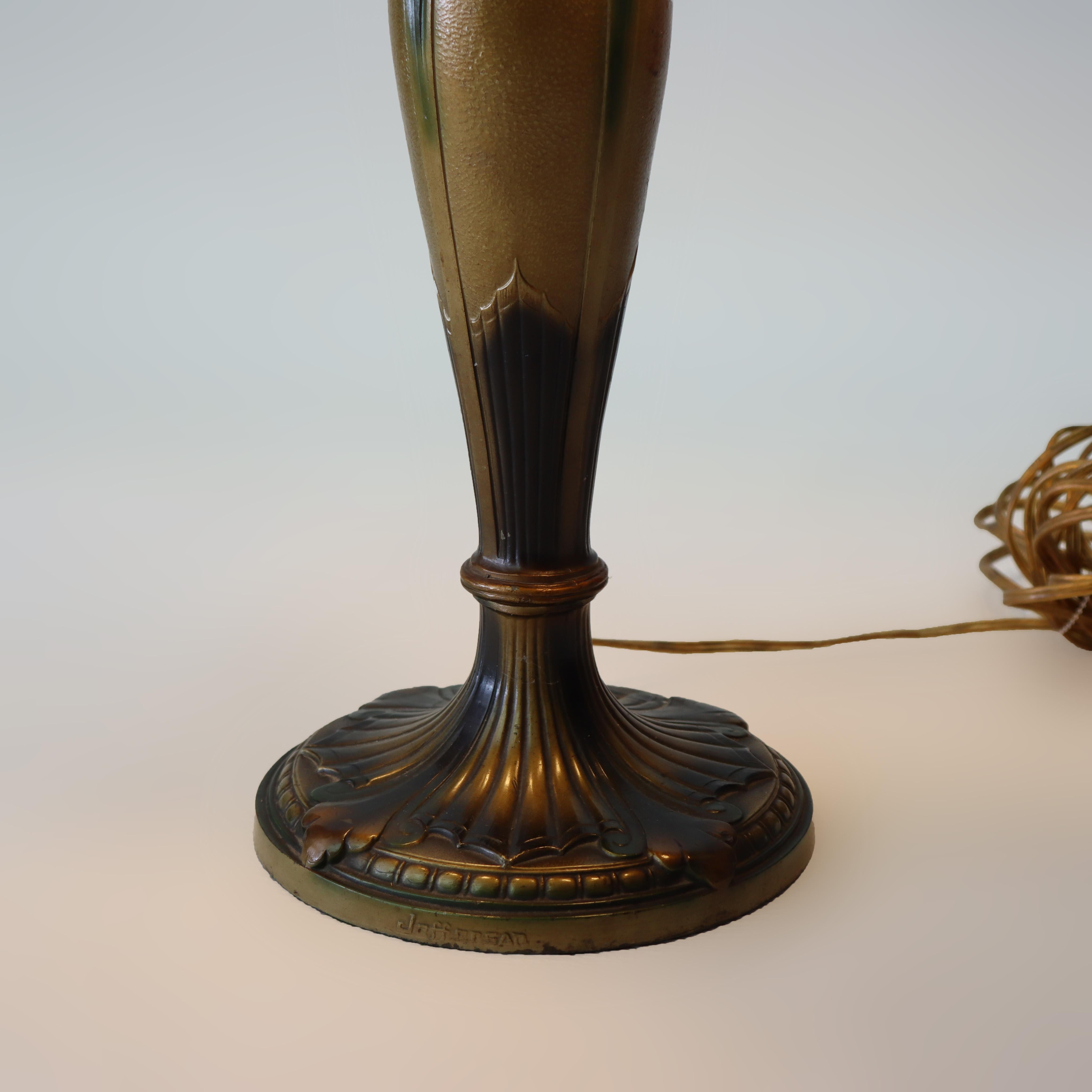 20ième siècle Lampe de table ancienne Jefferson peinte à l'envers, paysage scénique Unsig en vente