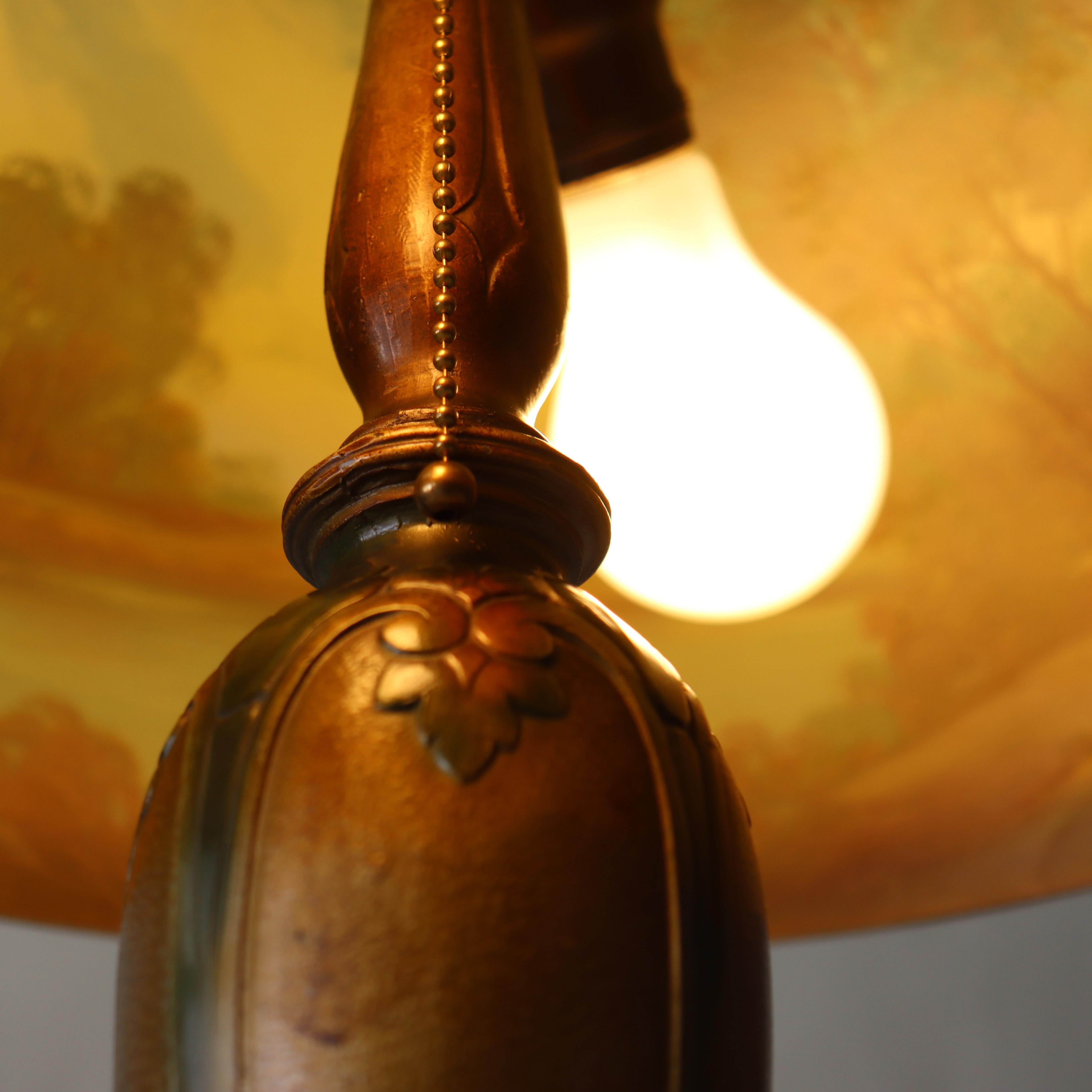 Lampe de table ancienne Jefferson peinte à l'envers, paysage scénique Unsig en vente 2