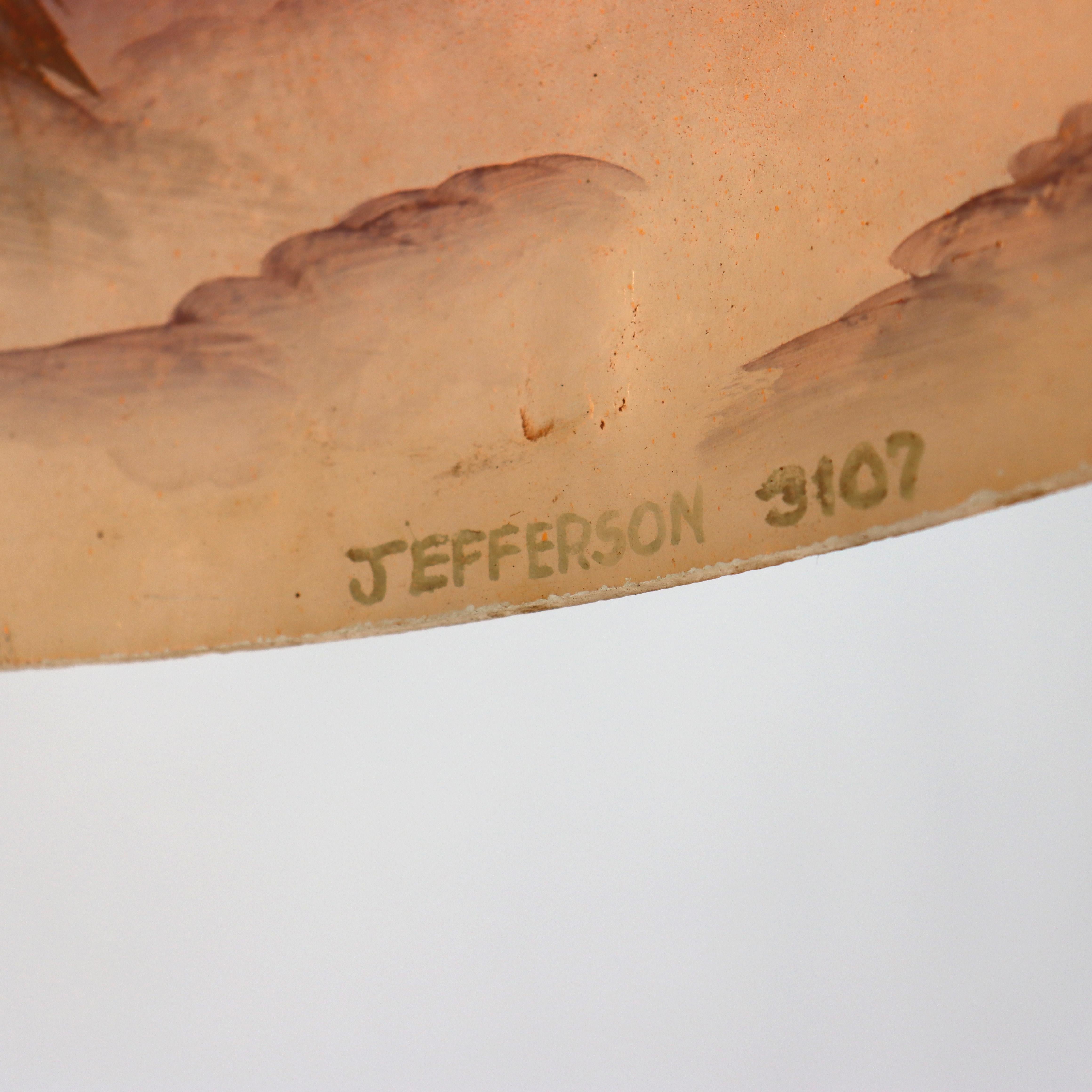 Arts and Crafts Antique Jefferson Textured Reverse Painted Landscape Table Lamp c1920 en vente