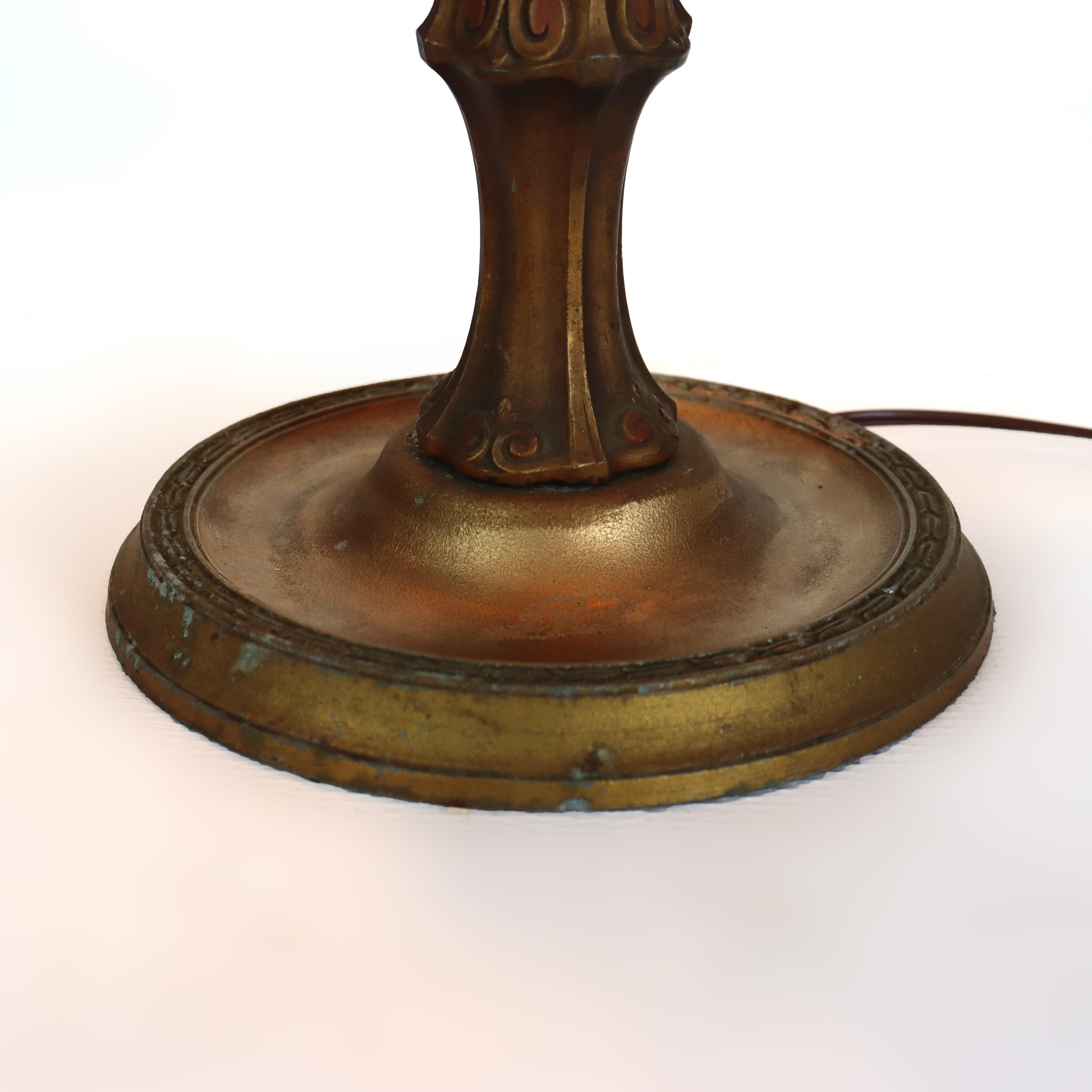 Américain Antique Jefferson Textured Reverse Painted Landscape Table Lamp c1920 en vente