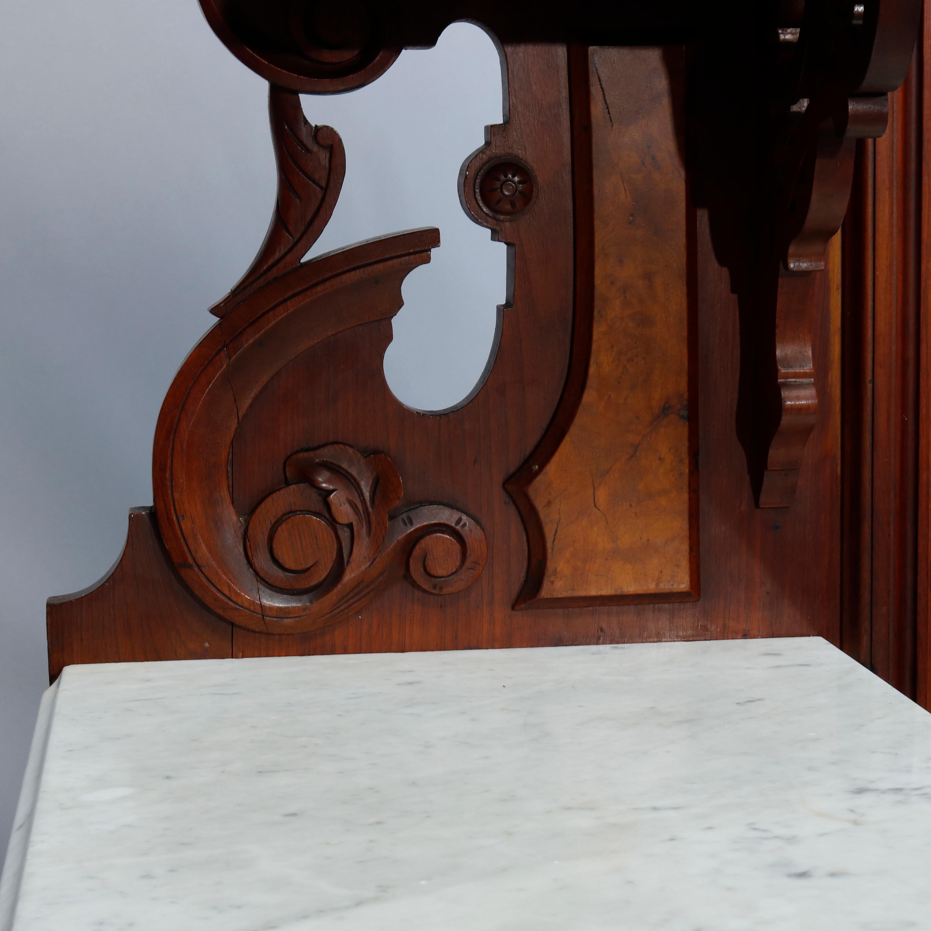 Antique Jelliff Renaissance Revival Carved Walnut, Burl & Marble Dresser, c1870 3