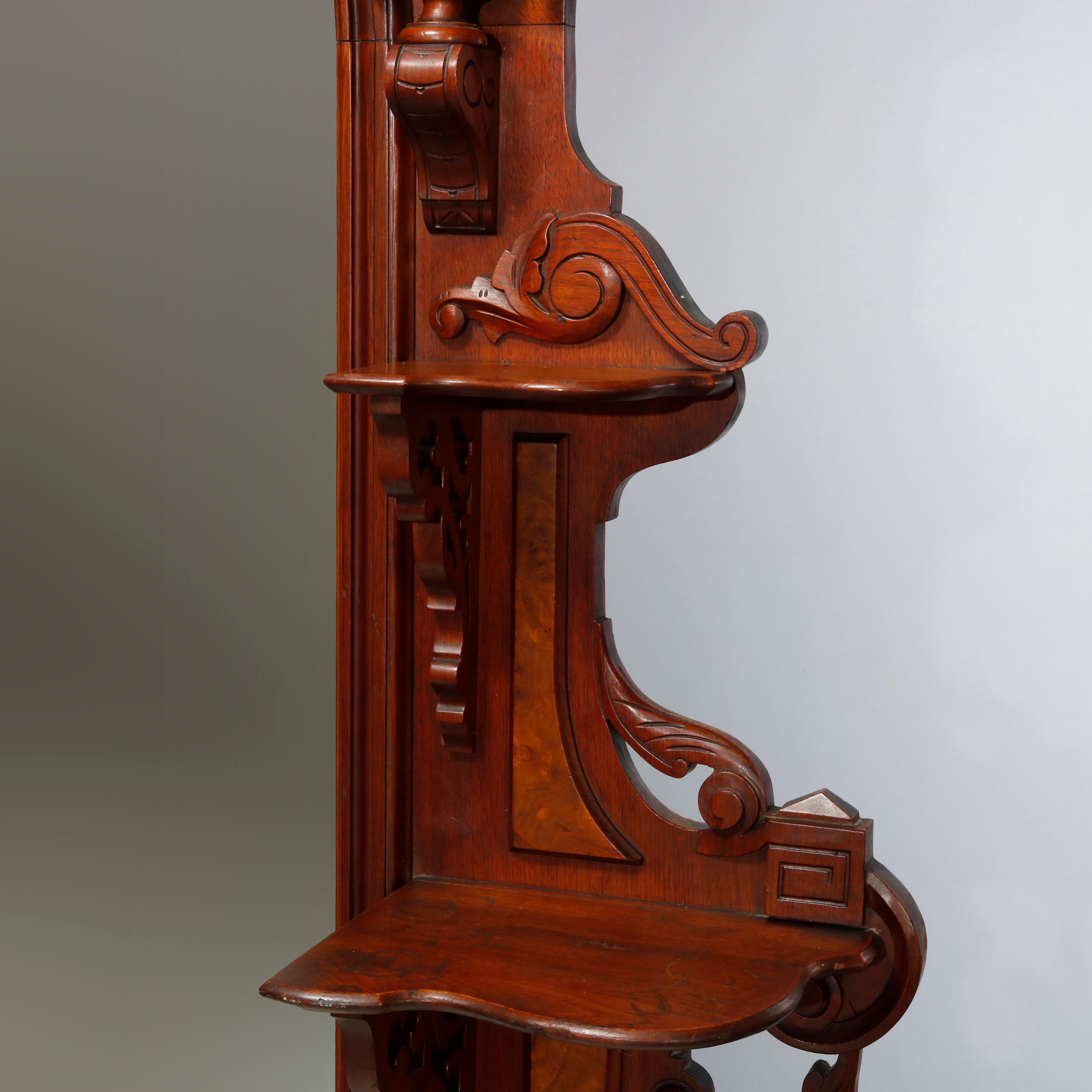 Antique Jelliff Renaissance Revival Carved Walnut, Burl & Marble Dresser, c1870 4