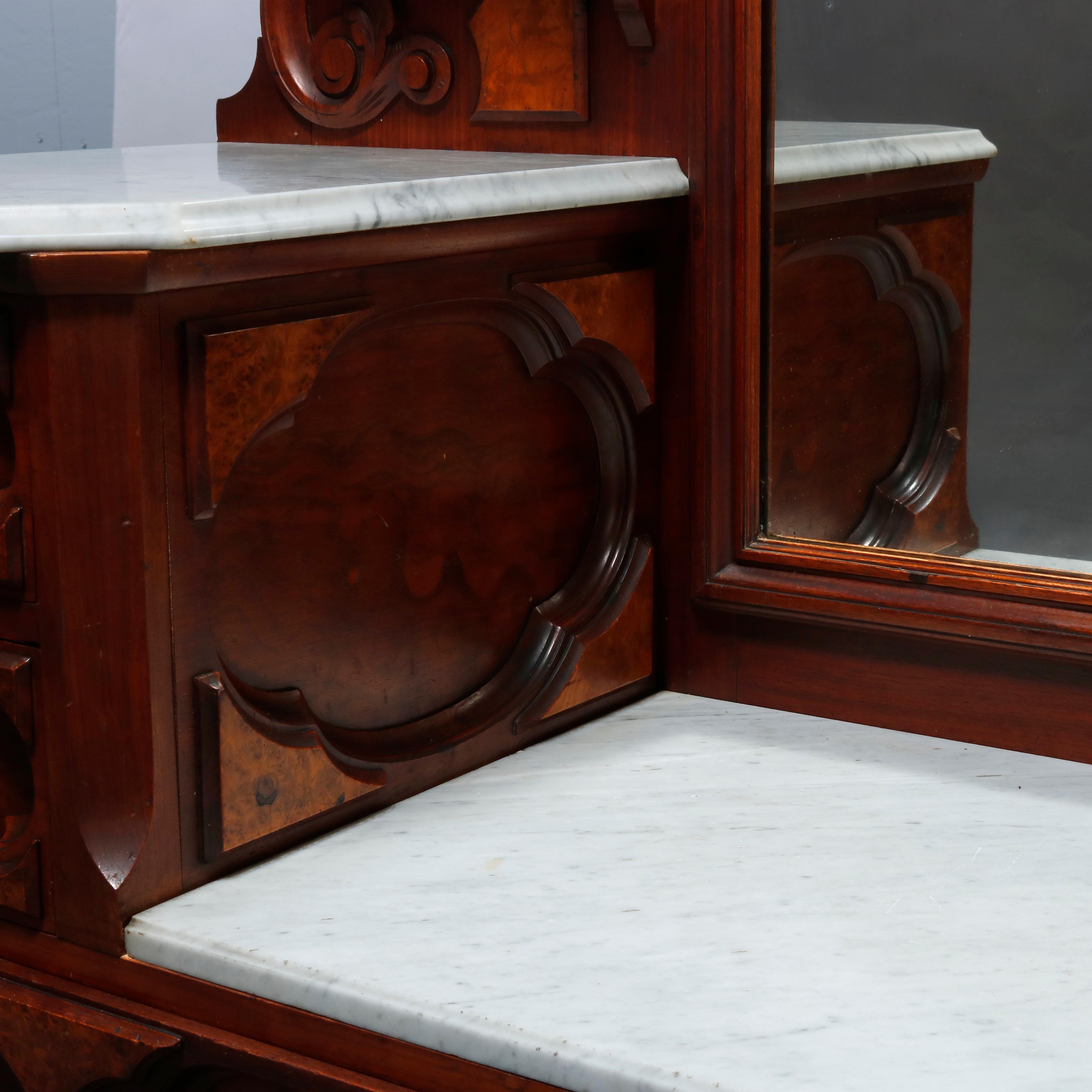Antique Jelliff Renaissance Revival Carved Walnut, Burl & Marble Dresser, c1870 5