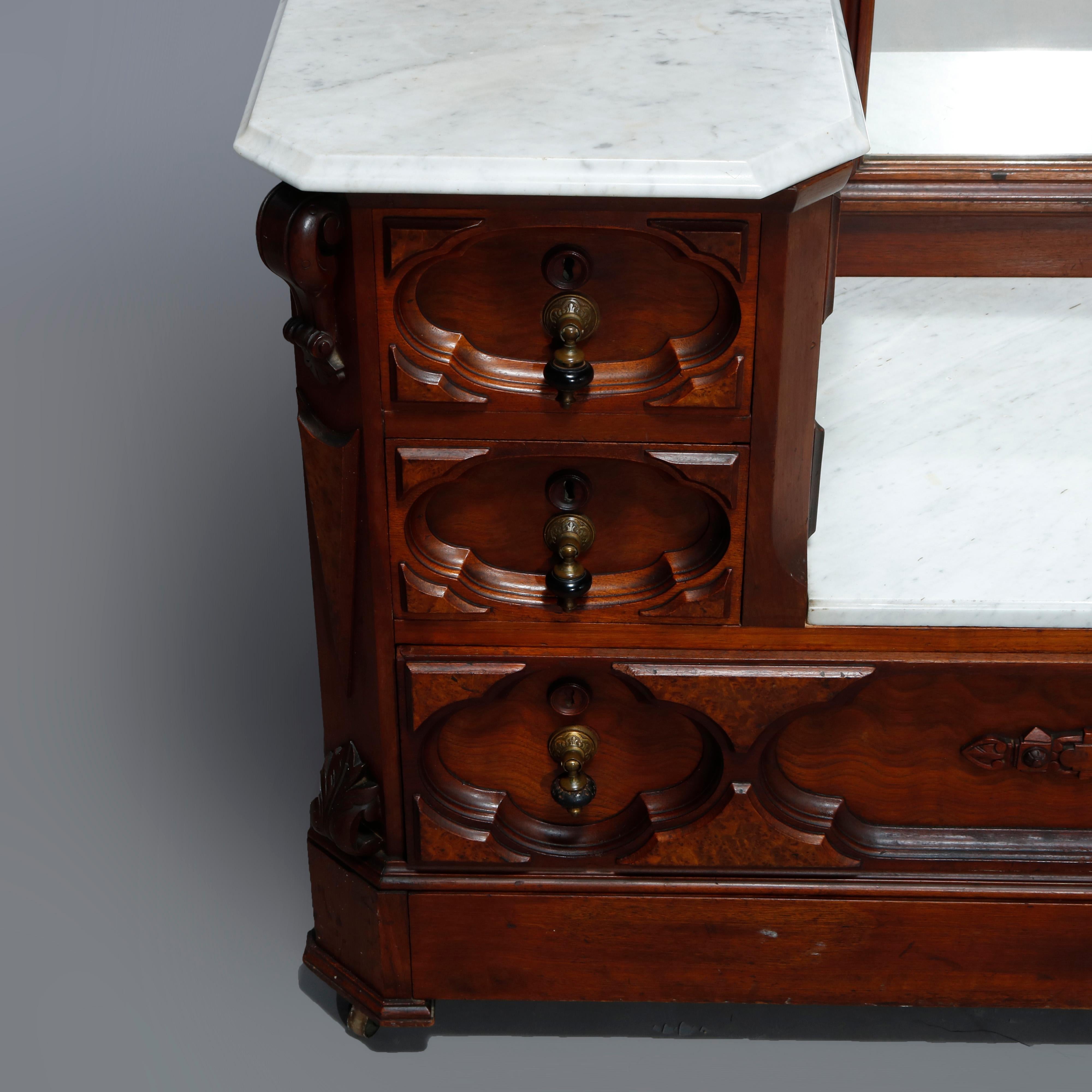 Antique Jelliff Renaissance Revival Carved Walnut, Burl & Marble Dresser, c1870 10