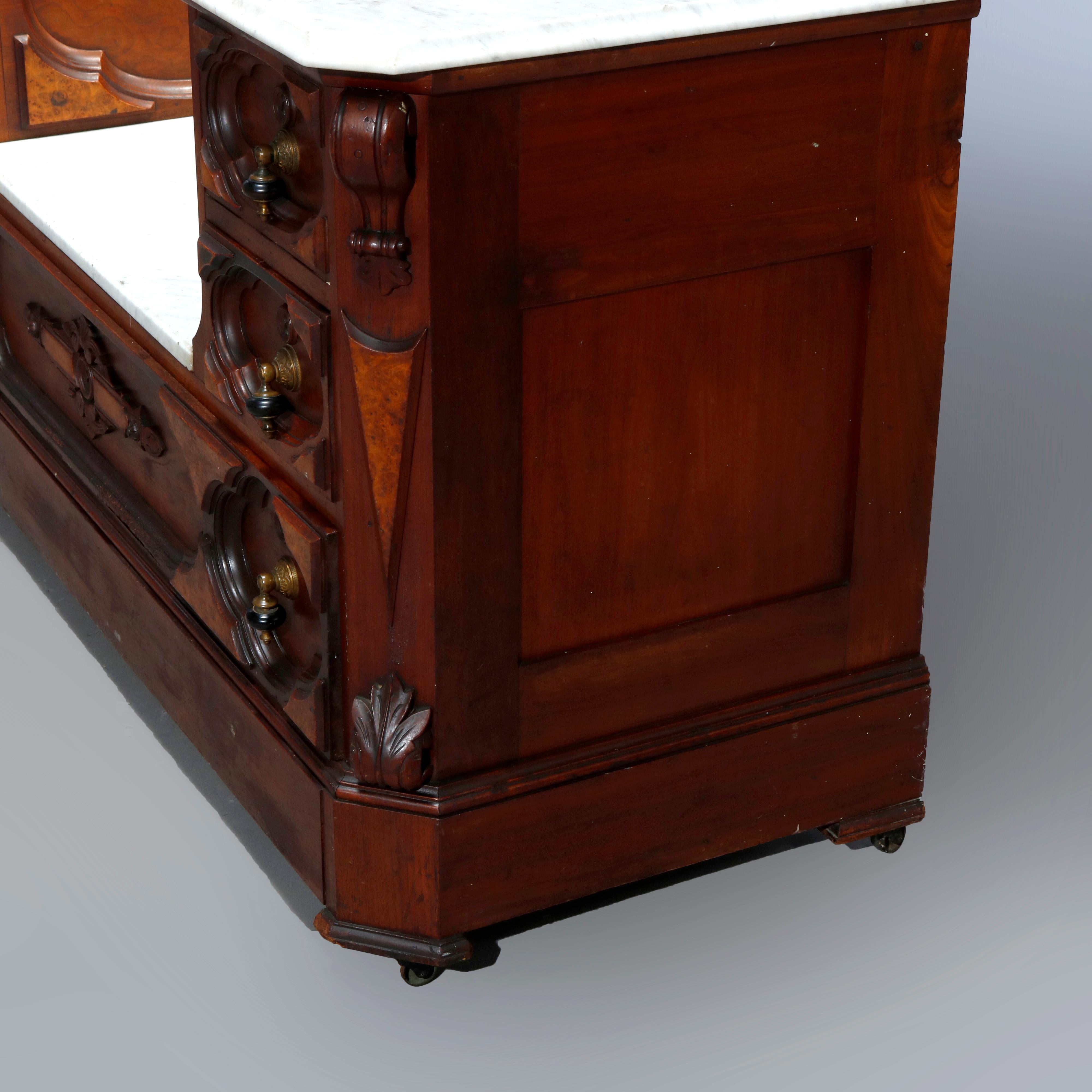 Antique Jelliff Renaissance Revival Carved Walnut, Burl & Marble Dresser, c1870 11
