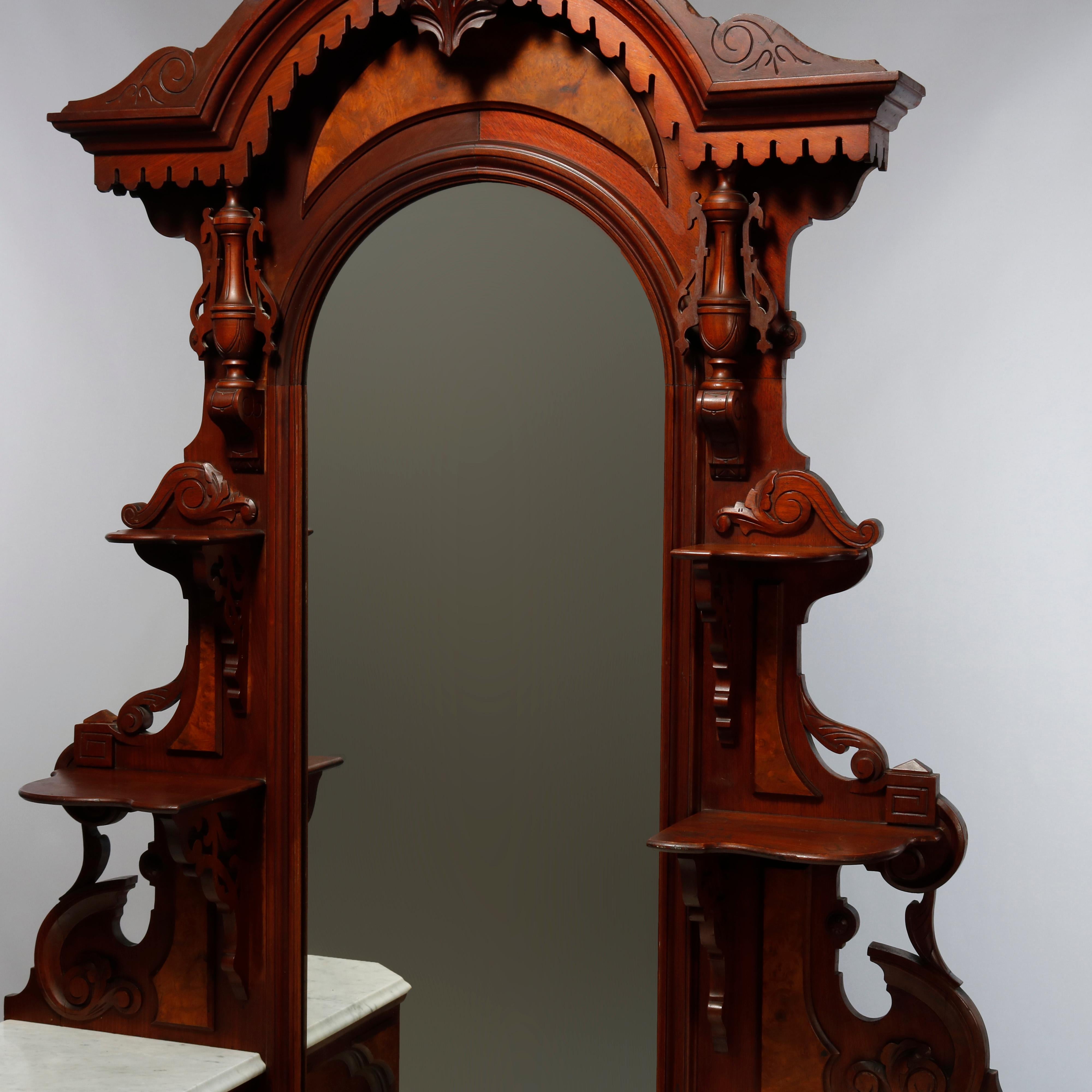American Antique Jelliff Renaissance Revival Carved Walnut, Burl & Marble Dresser, c1870