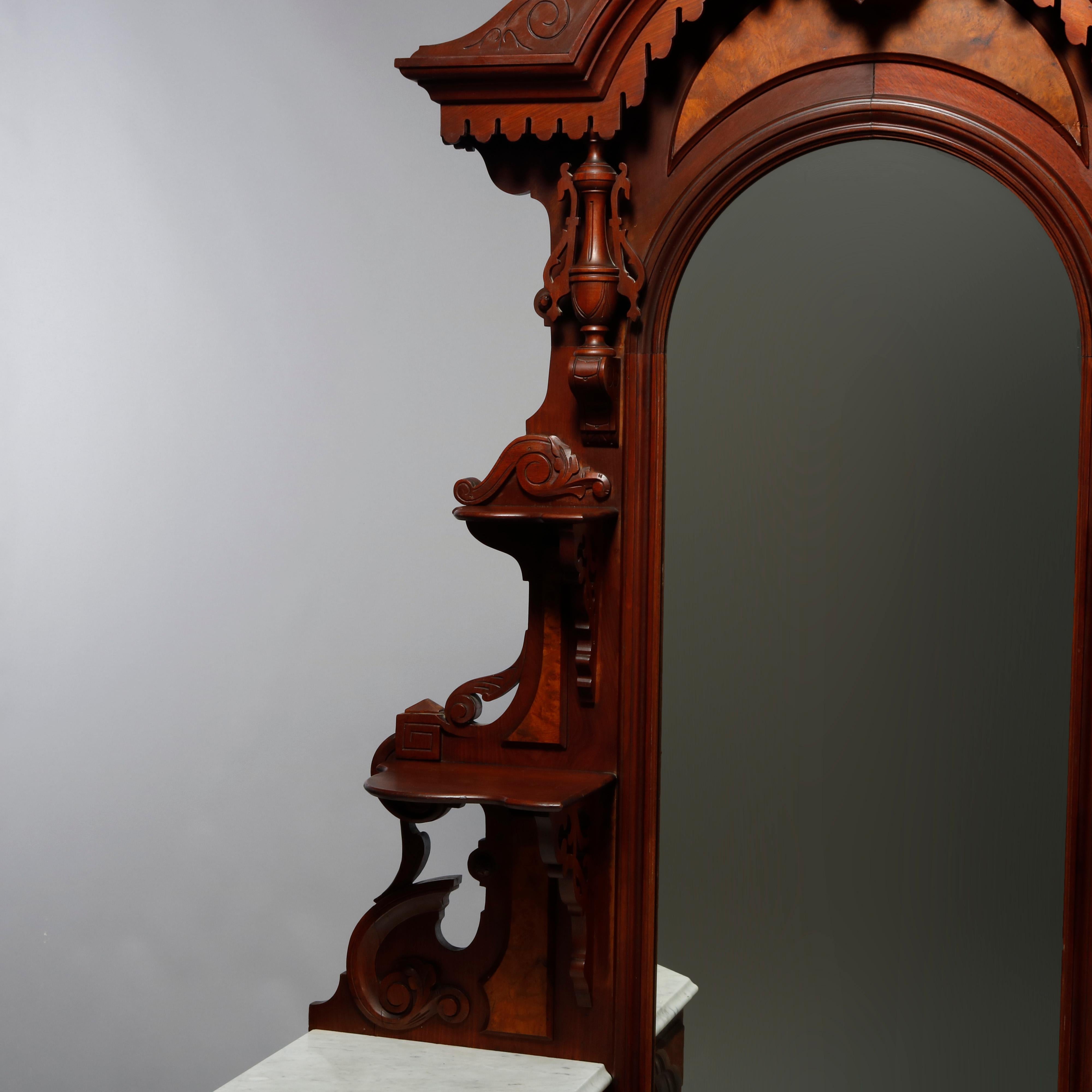 Antique Jelliff Renaissance Revival Carved Walnut, Burl & Marble Dresser, c1870 In Good Condition In Big Flats, NY
