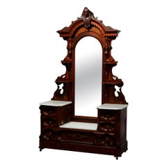 Antique Jelliff Renaissance Revival Carved Walnut, Burl & Marble Dresser, c1870