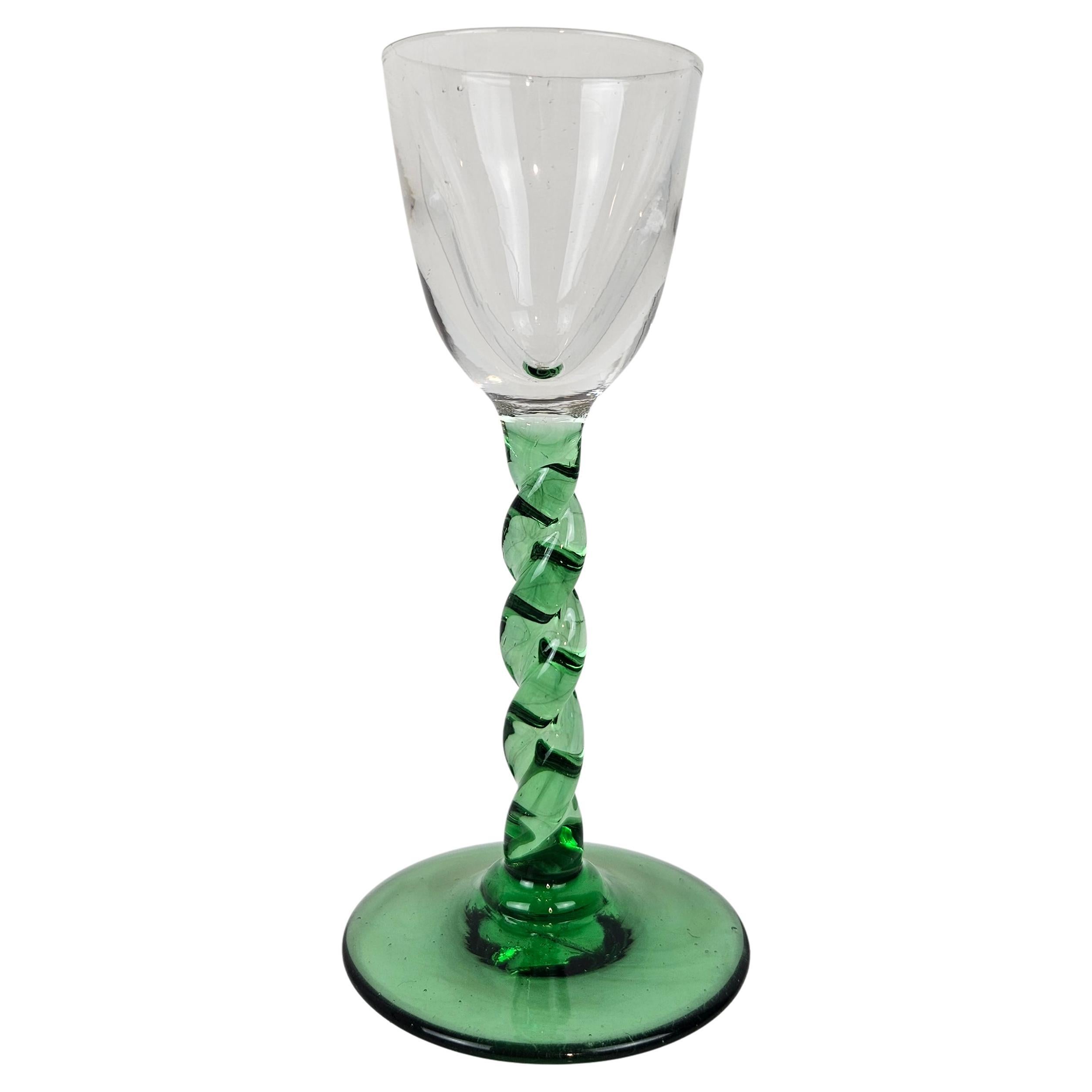 Antique Jenever Glass with Twisted Green Stem, 1900
s