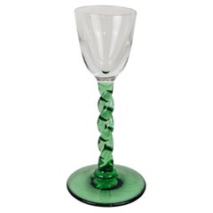 Antique Jenever Glass with Twisted Green Stem, 1900's