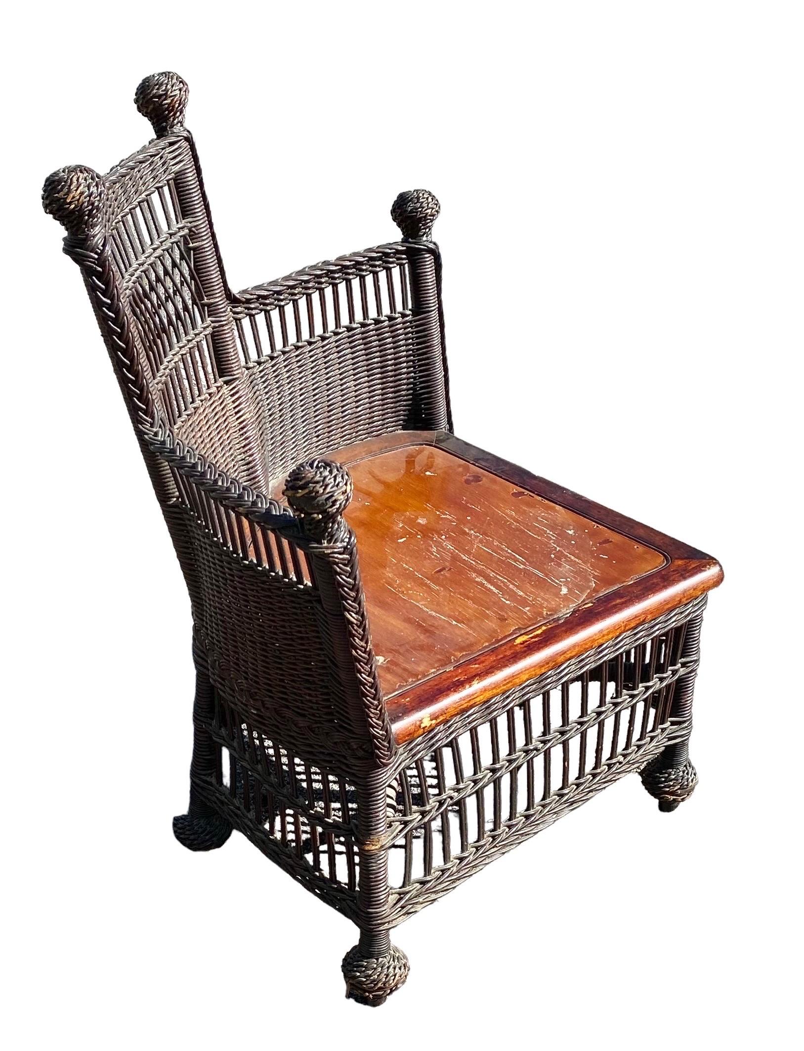 Antique Jenkins and Phipps Wicker Corner Chair In Good Condition For Sale In New Orleans, LA