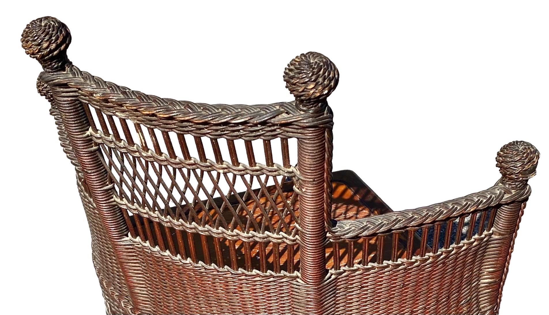 Bamboo Antique Jenkins and Phipps Wicker Corner Chair For Sale