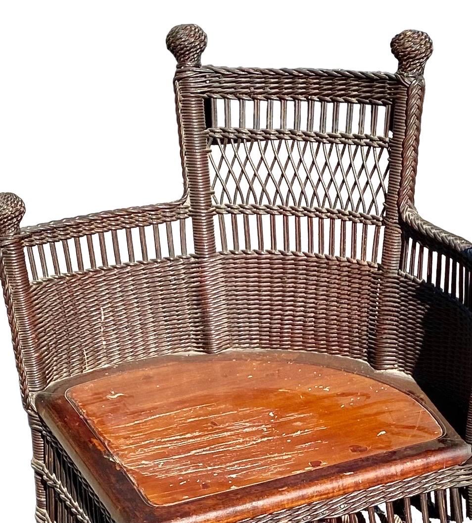 Antique Jenkins and Phipps Wicker Corner Chair For Sale 1