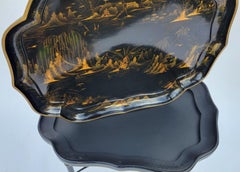 Antique Jennens & Bettridge Chinoiserie Black & Gold Cocktail Tray Table