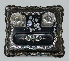 Antikes Jennings & Bettridge Grand Tour Papier Mache-Schreibtischset mit Tintenfass-Encrier, Jennings & Bettridge