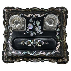 Antique Jennings & Bettridge Grand Tour Papier Mache Desk Set Inkstand Encrier