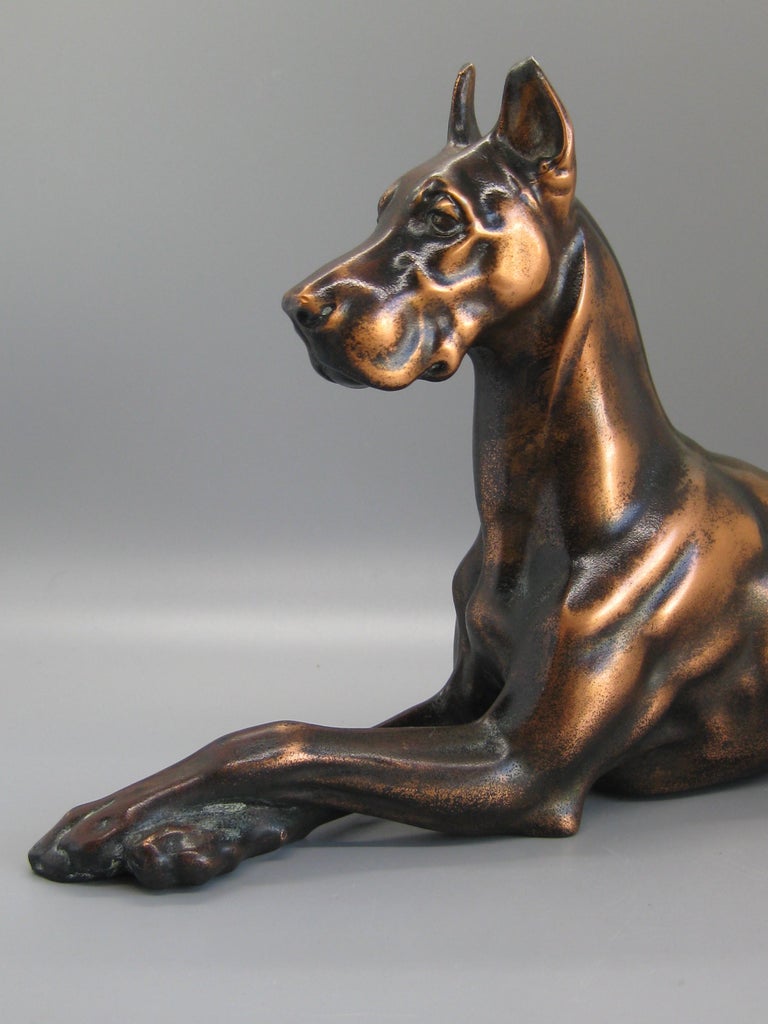 Antique Jennings Brothers Doberman Pinscher Dog Figural Bronze Figure