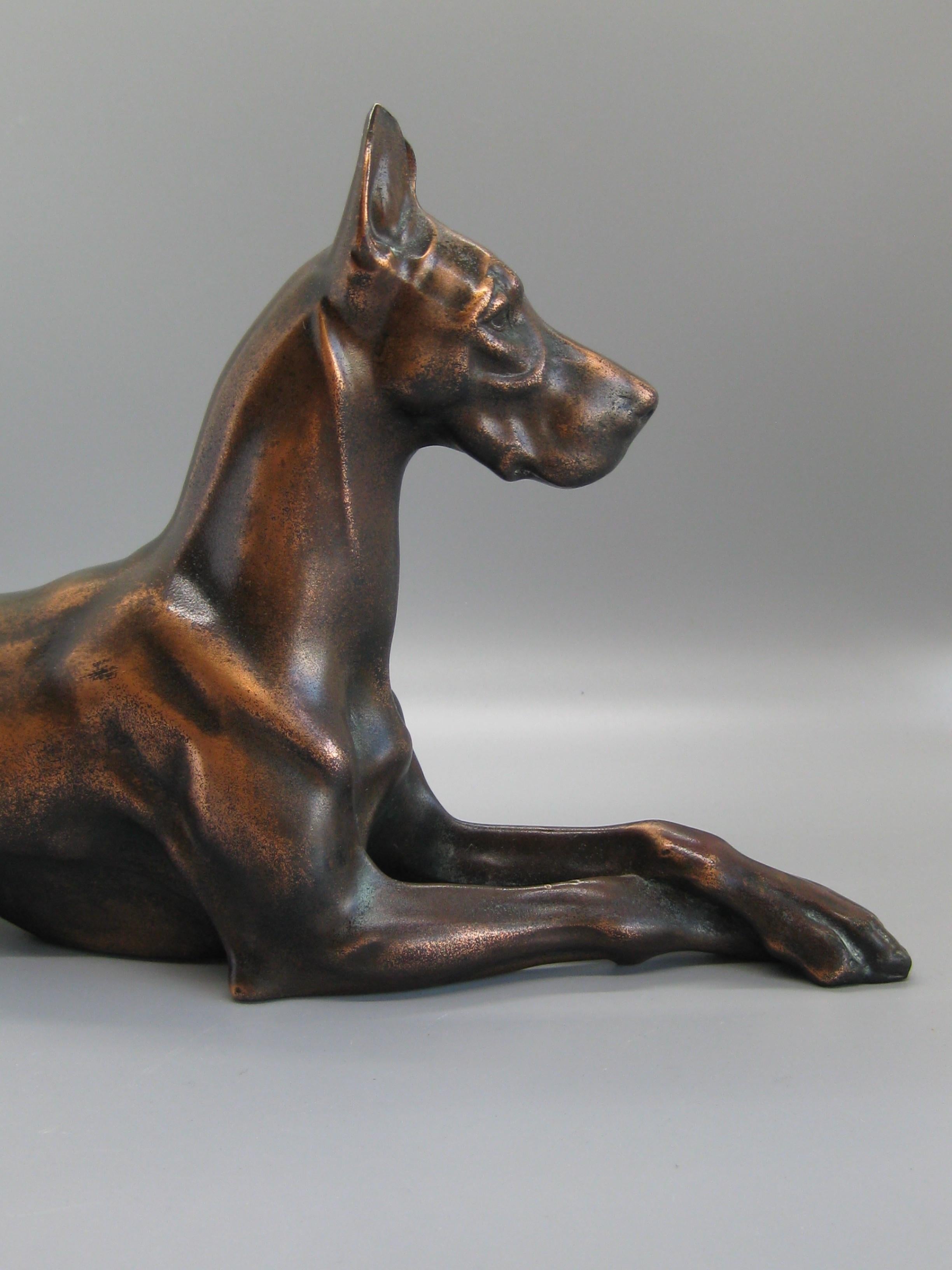 Antique Jennings Brothers Doberman Pinscher Dog Figural Bronze Figure Sculpture In Good Condition In San Diego, CA