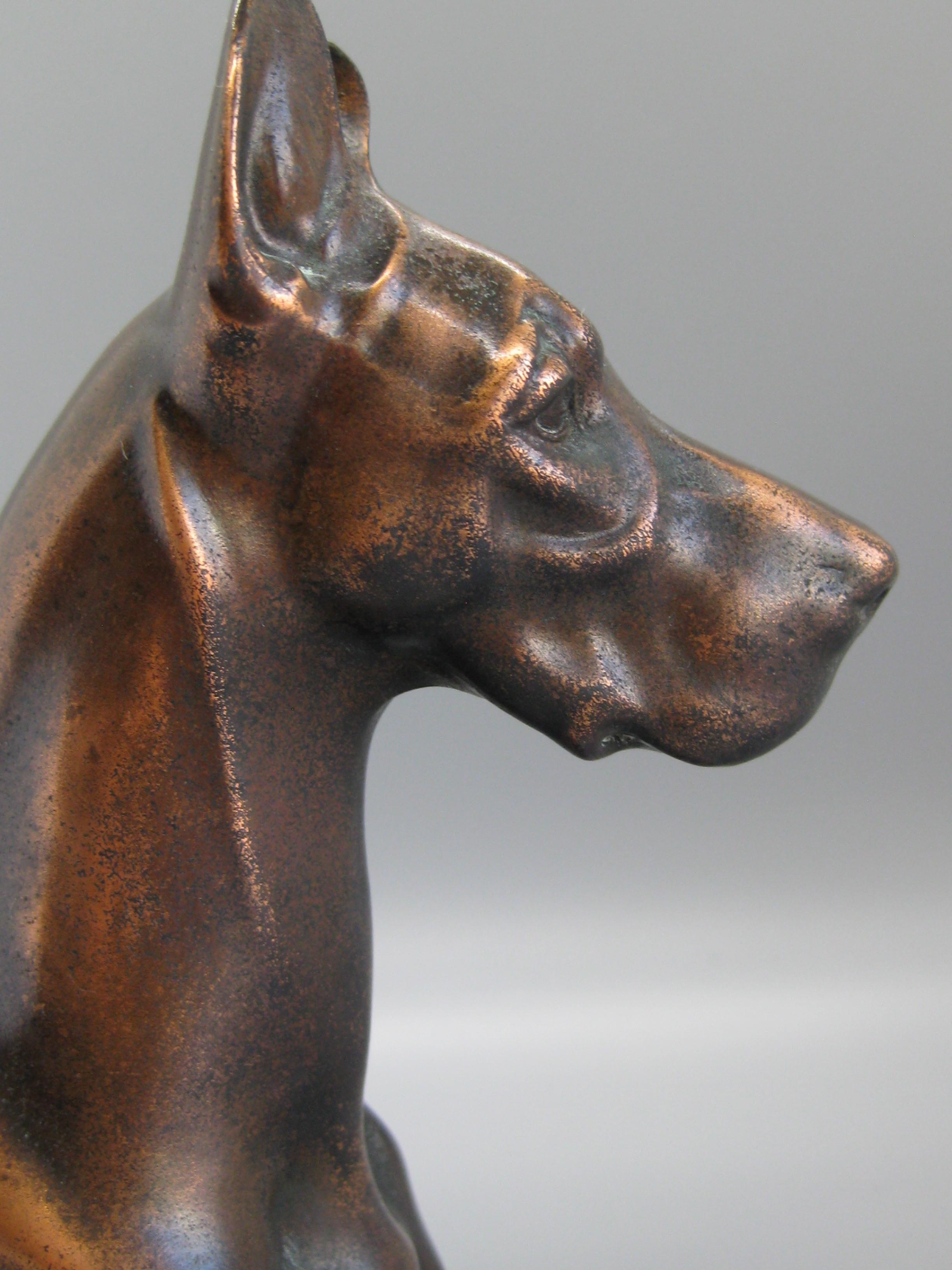 20th Century Antique Jennings Brothers Doberman Pinscher Dog Figural Bronze Figure Sculpture