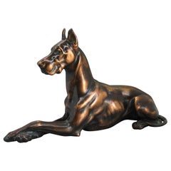 Antique Jennings Brothers Doberman Pinscher Dog Figural Bronze Figure Sculpture