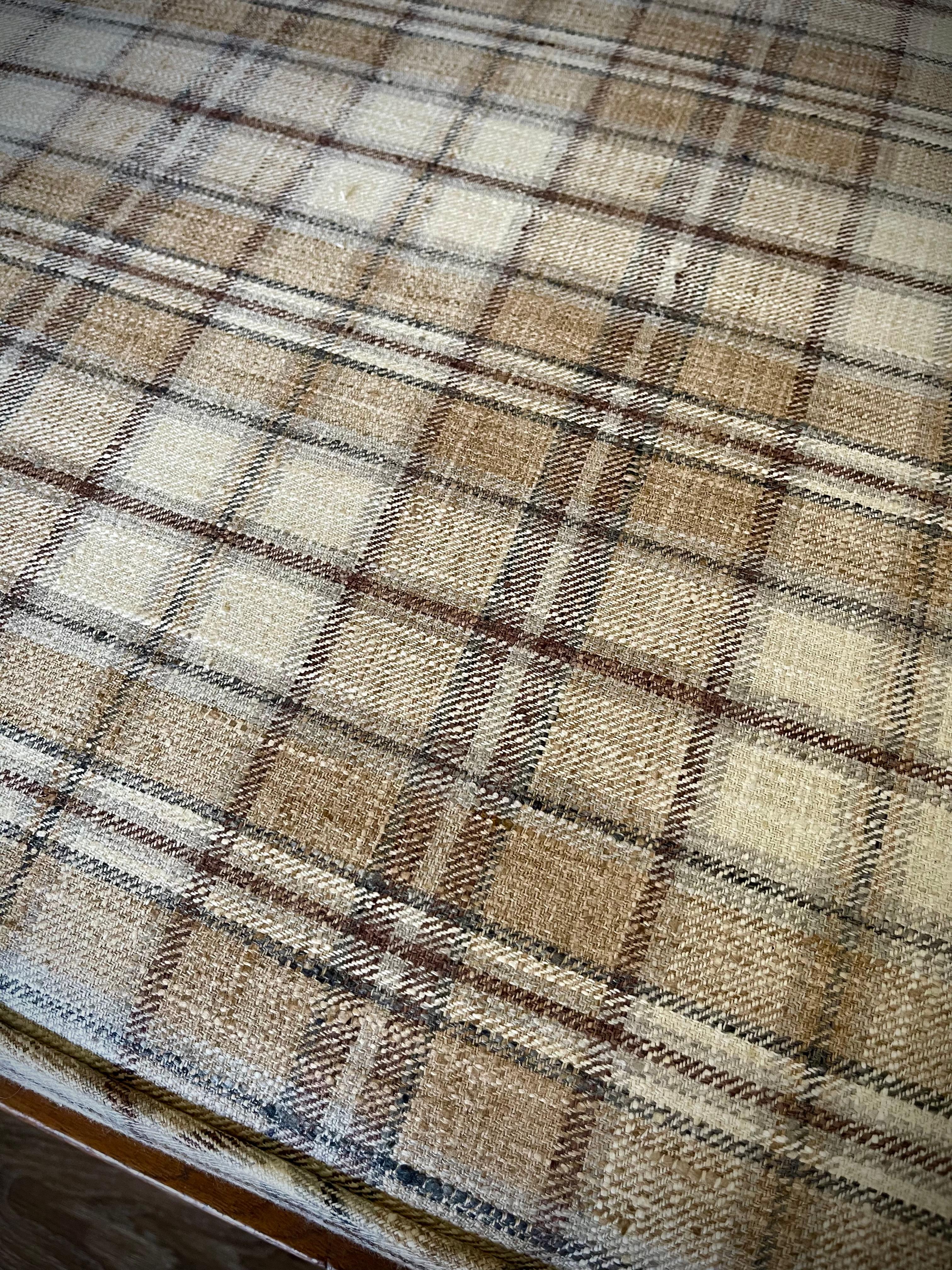 American Antique Jenny Lind Spindle Daybed Bench with Neutral Plaid Upholstery