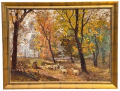 Antique Jeno Dukai Takach Oil Painting of Sheep in a Landscape