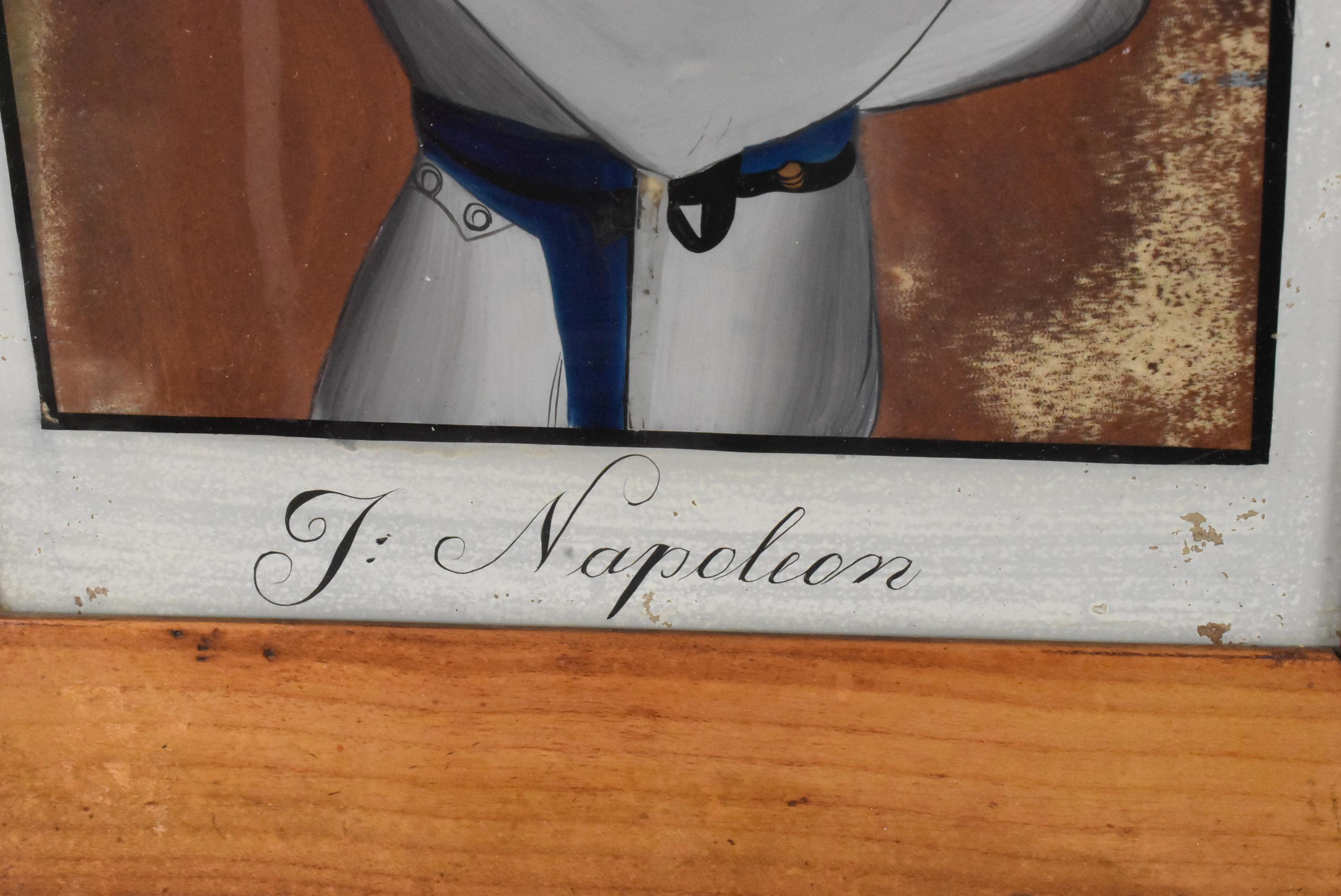 Peinture inversée sur verre de Jérôme Napoléon Bonaparte (1784-1860). Il était le plus jeune frère de Napoléon qui devint roi de Westphalie. Quelques légères pertes de peinture. 10.25