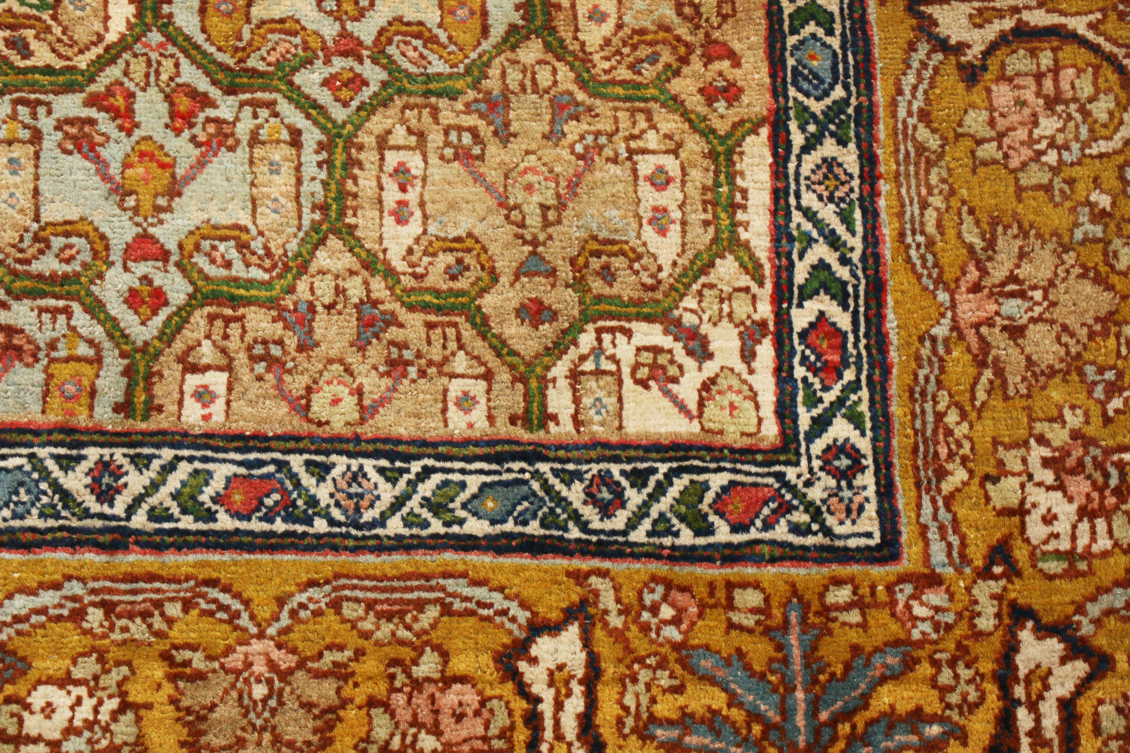 Israeli Antique Jerusalem Blue and Copper Brown Wool Floral Rug by Rug & Kilim For Sale