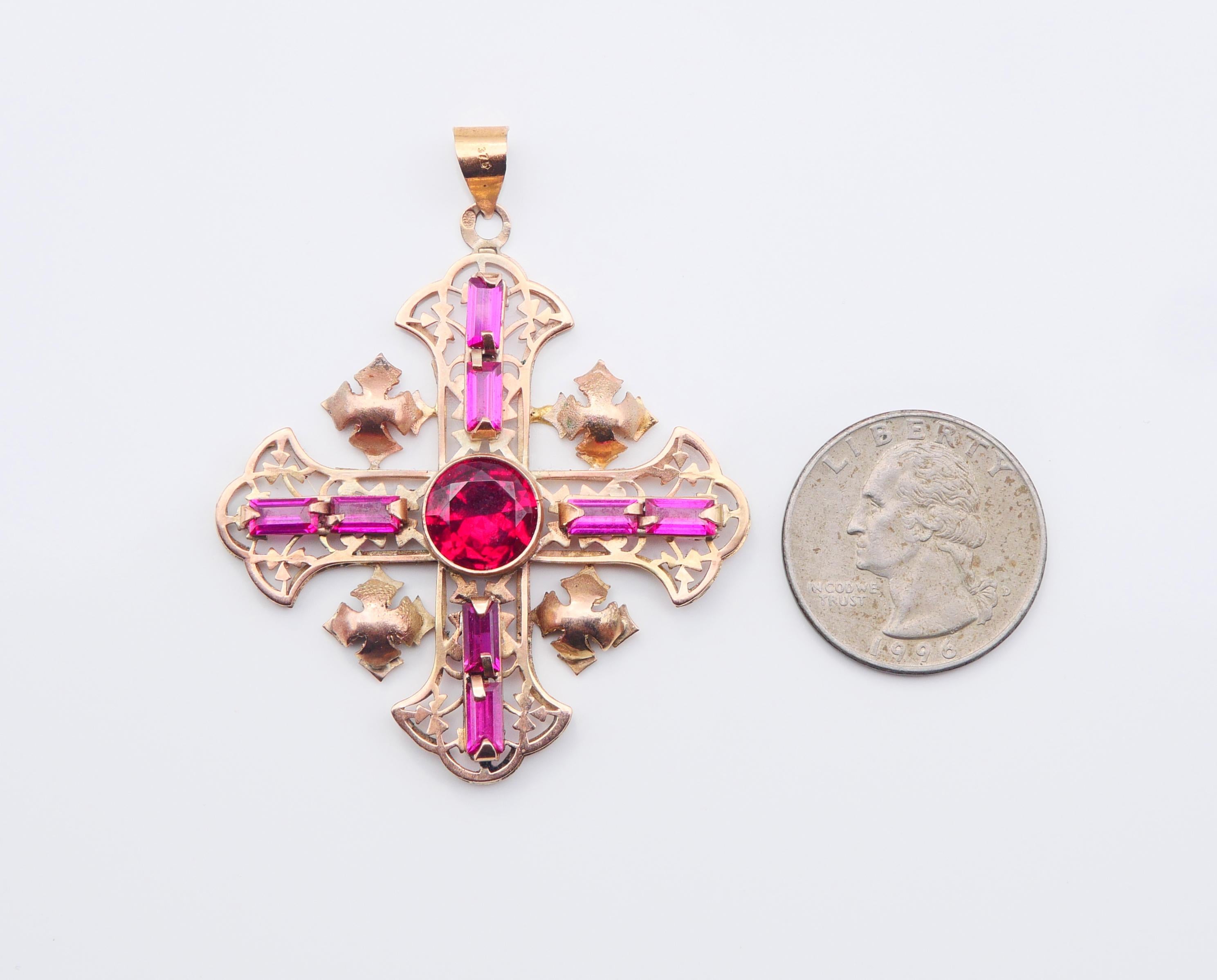 Antique Jerusalem Cross Crucifix Ruby solid 9K Gold /10.6 gr 2